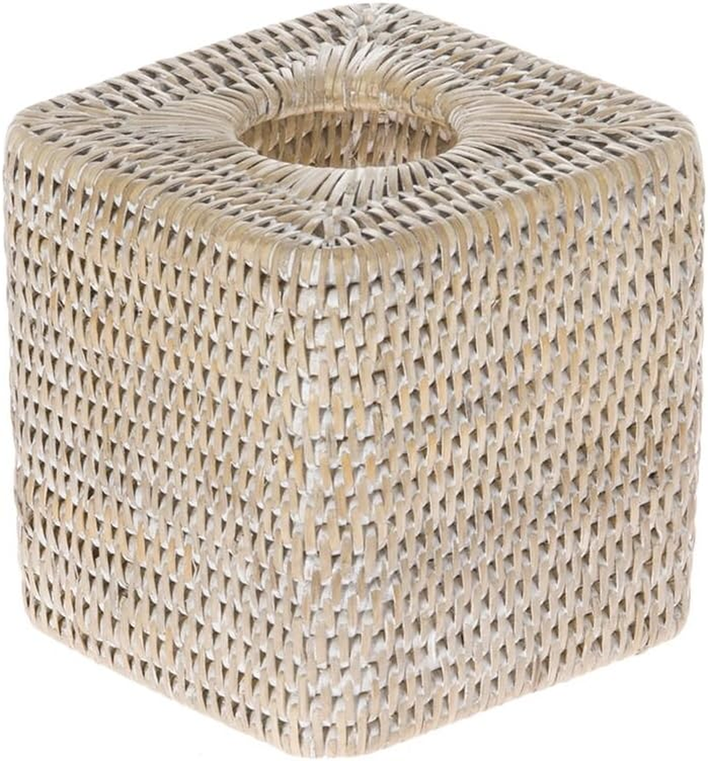KOUBOO La Jolla Rattan Square Tissue Box Cover, White Wash, Wicker, 13.97 X 13.97 X 14.61 Cm image number 4