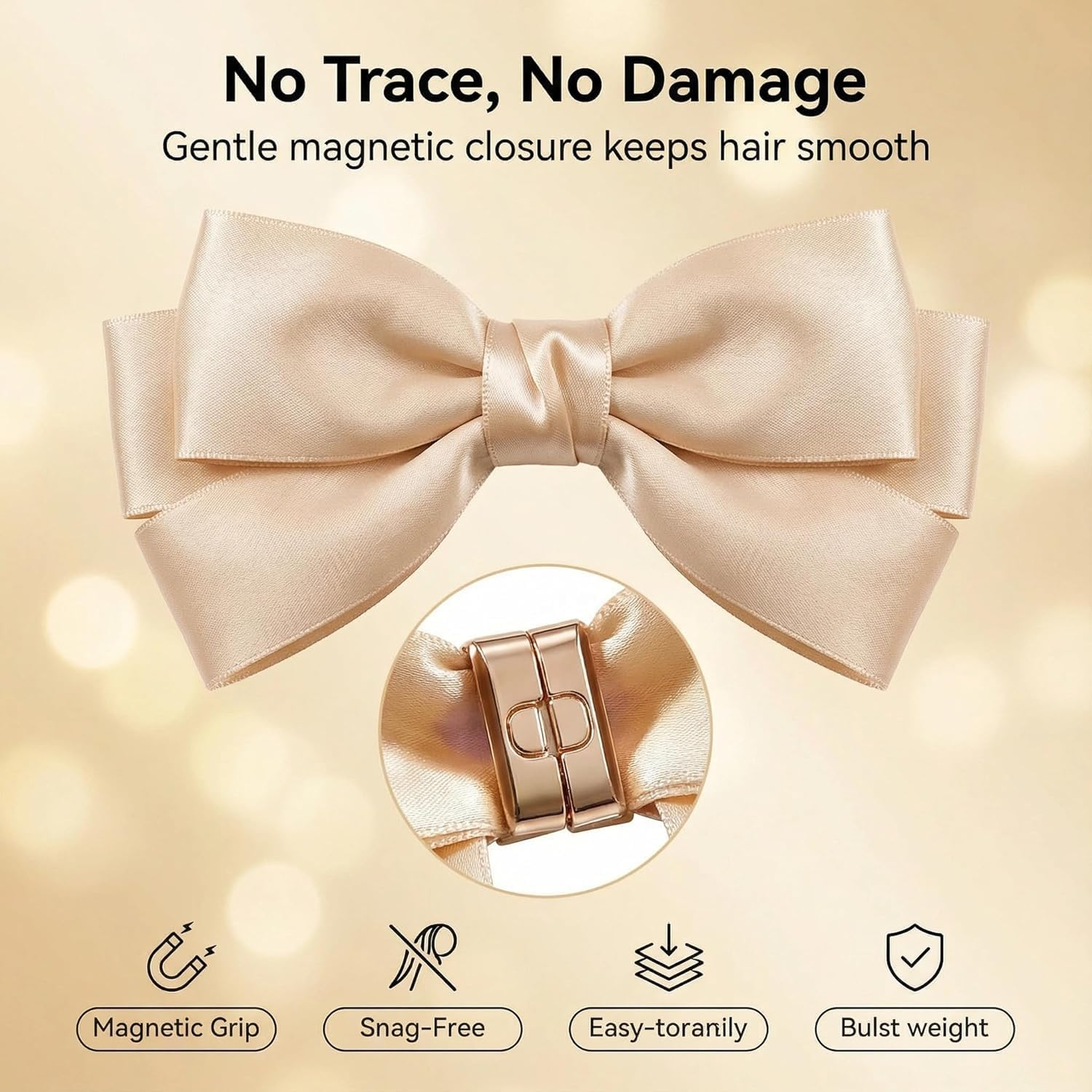 2026 New Metal Bow Magnetic Hairs Clip, Magnetic Hair Clips &ndash; Strong Hold No-Slip Magnetics Hair Styling Clips, Detachable Satin Ballet Ribbon Hairpin for All Hairs (Gold)