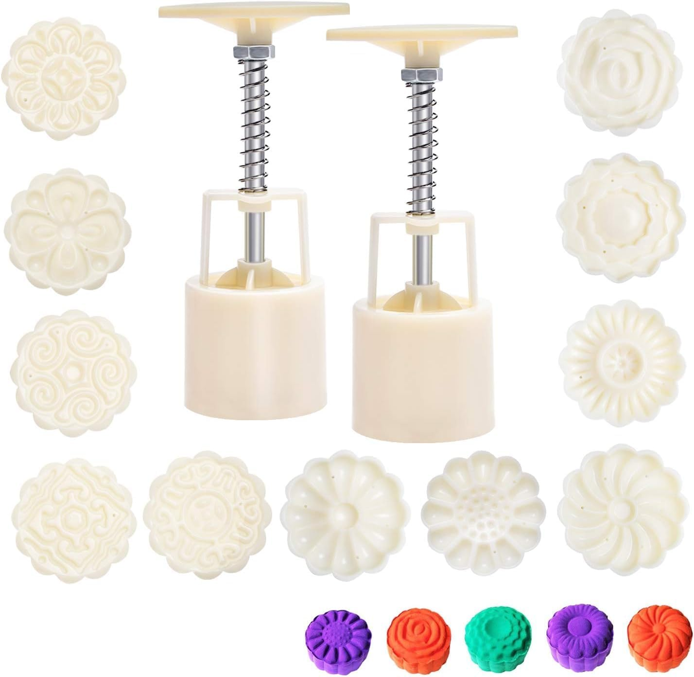 Bath Bomb Mold Kit 2 Pieces Bath Bombs Press with 12 Pieces Stamps for DIY Making Bath Bomb Mooncake Tool image number 4