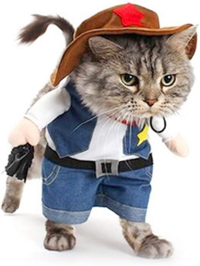 Meihejia Costume for Cat and Small Dog, Funny Cowboy Costume Hat Suit - L image number 5