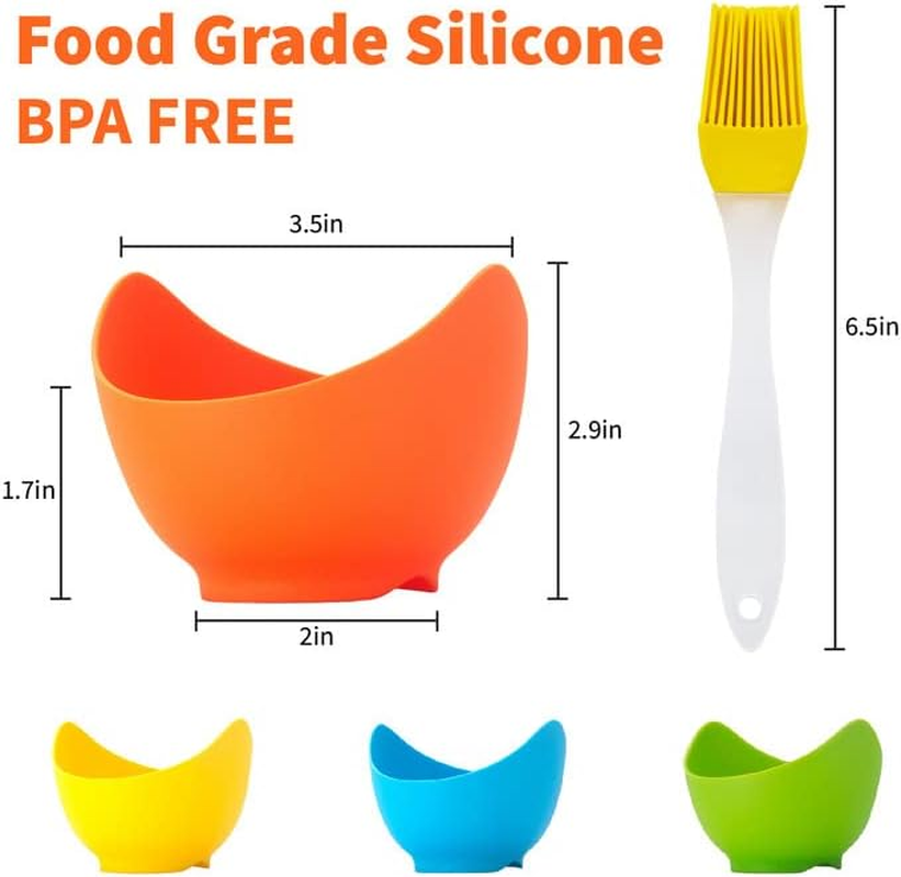 4 Pack Egg Poacher, BPA Free Silicone Egg Poachers, Egg Cups for Air Fryer, Thickened Stable Egg Cooker with Extra Oil Brush image number 3