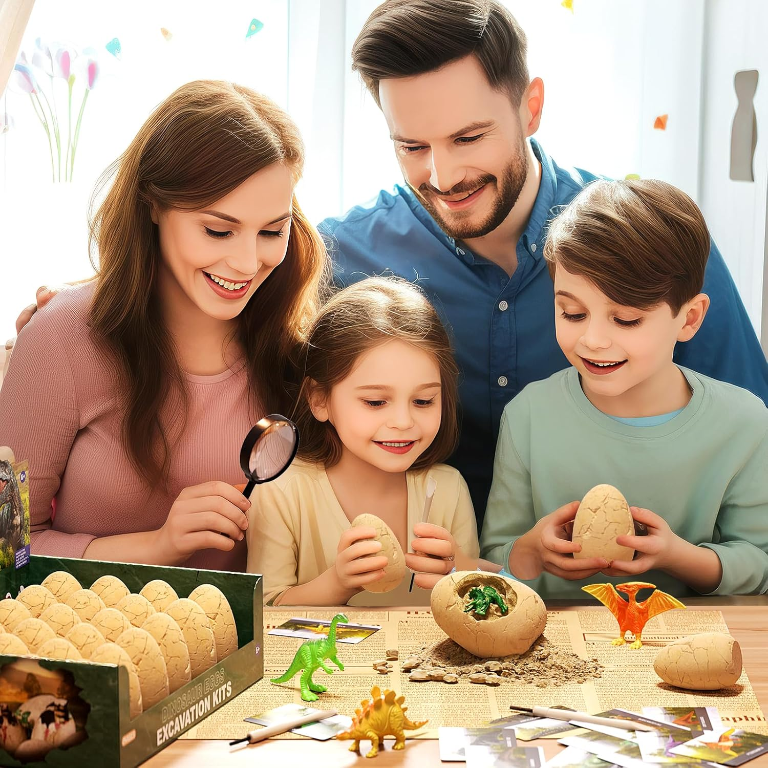 Dinosaur Eggs Dig Kit Toys for Kids, 24 Dino Fossil Eggs Excavation Kit with Magnifier & Newspaper, Science STEM Crafts Christmas Birthday Gifts for Boys Girls Age 3 4 5 6 7 8 9 10 + Years Old image number 6