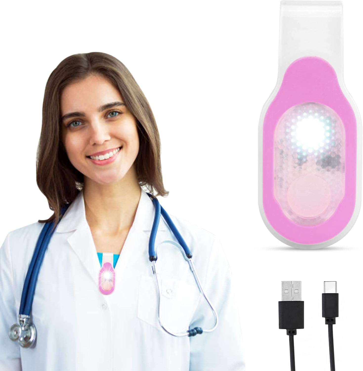 Rechargeable Nursing Night Light Nurse Nightshift Hands Free Emergency LED Flashlight Clip on Running Lights for Walking Running Pets Outdoor Emergency(Pink) image number 5