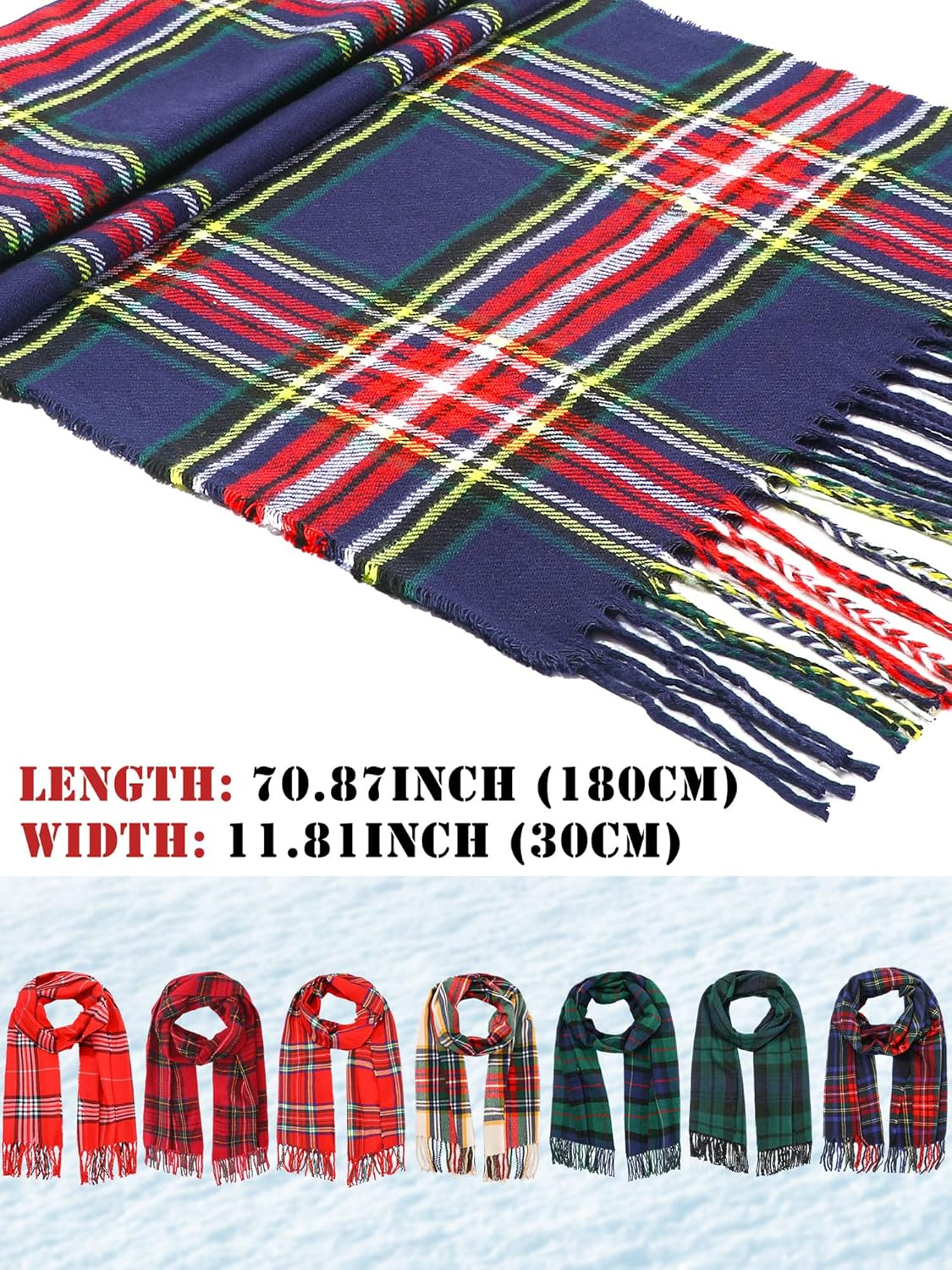 8 Pcs Christmas Checked Scarf Long Winter Soft Scarf Warm Scottish Tartan Plaid Bulk Classic Buffalo Plaid Shawls Wraps for Women Men Gift image number 5