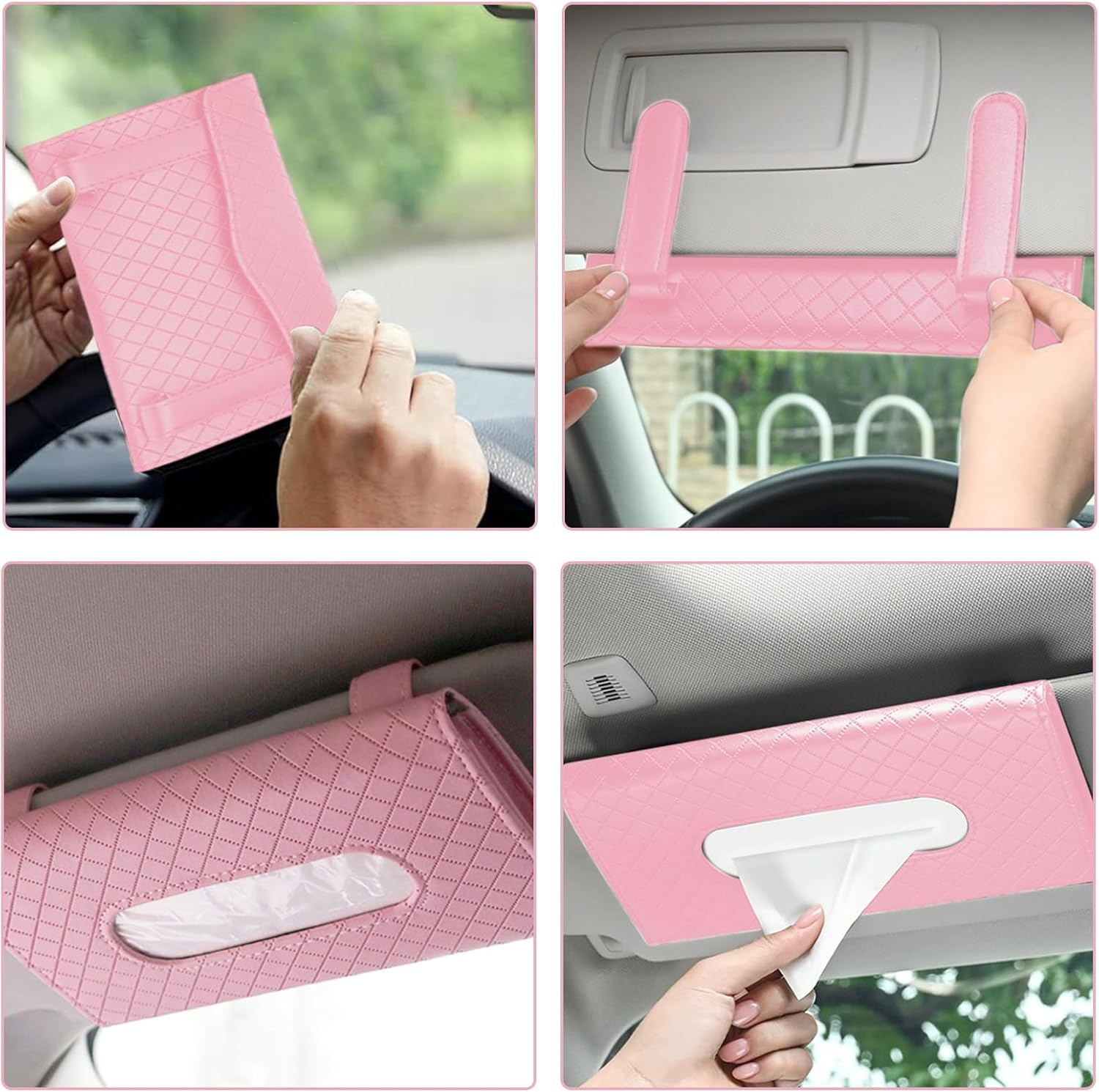Car Tissue Holder, Car Visor Tissue Holder, PU Leather Car Tissue Holder, Car Sun Visor Accessories for Universal Auto Men Women (Pink, One Size) image number 3