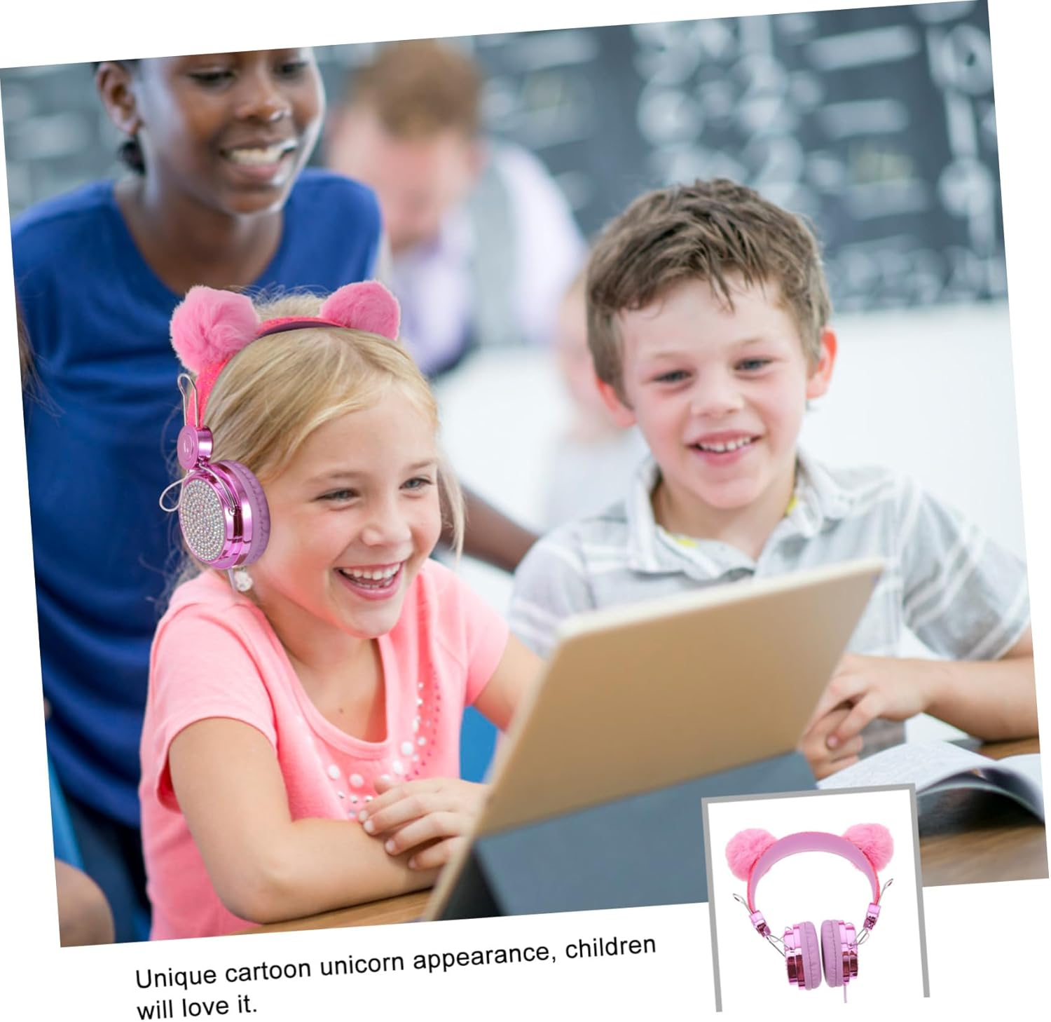 DOITOOL Headphones Wired Headset with Cartoon Fur Ball Cat Ears for Lightweight High-Fidelity Cable Accessory Random Color image number 3