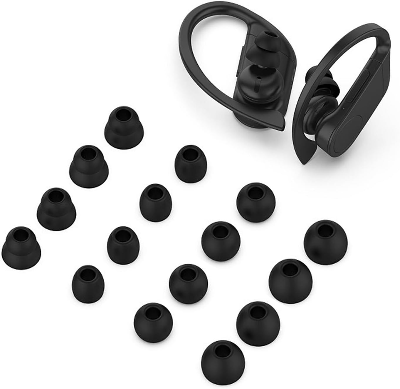 8 Pairs Replacement Eartips Silicone Earbuds for Beats Powerbeats Pro Earphone, Secure Fit, Waterproof and Sweatproof (Black)