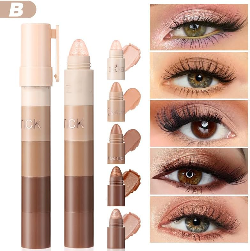 5-In-1 Eyeshadow Pencil Set, 10 Colours, Highly Pigmented Cream Glitter and Matt, Long Lasting