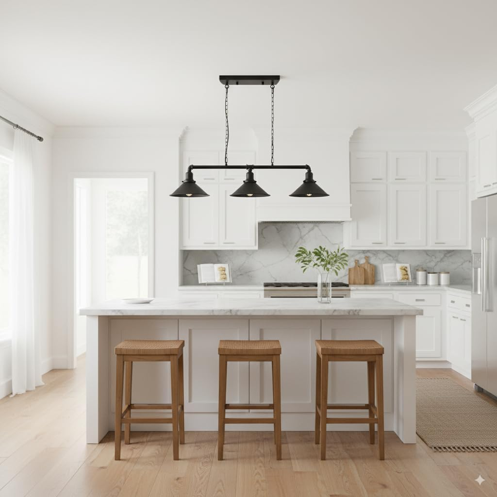 Ledsone Industrial 3 Way Vintage Retro Style Steampunk Pipe Light Bar with Lamp Shade Pendant Light Fitting Metal Pipe Lighting Ceiling Light image number 4