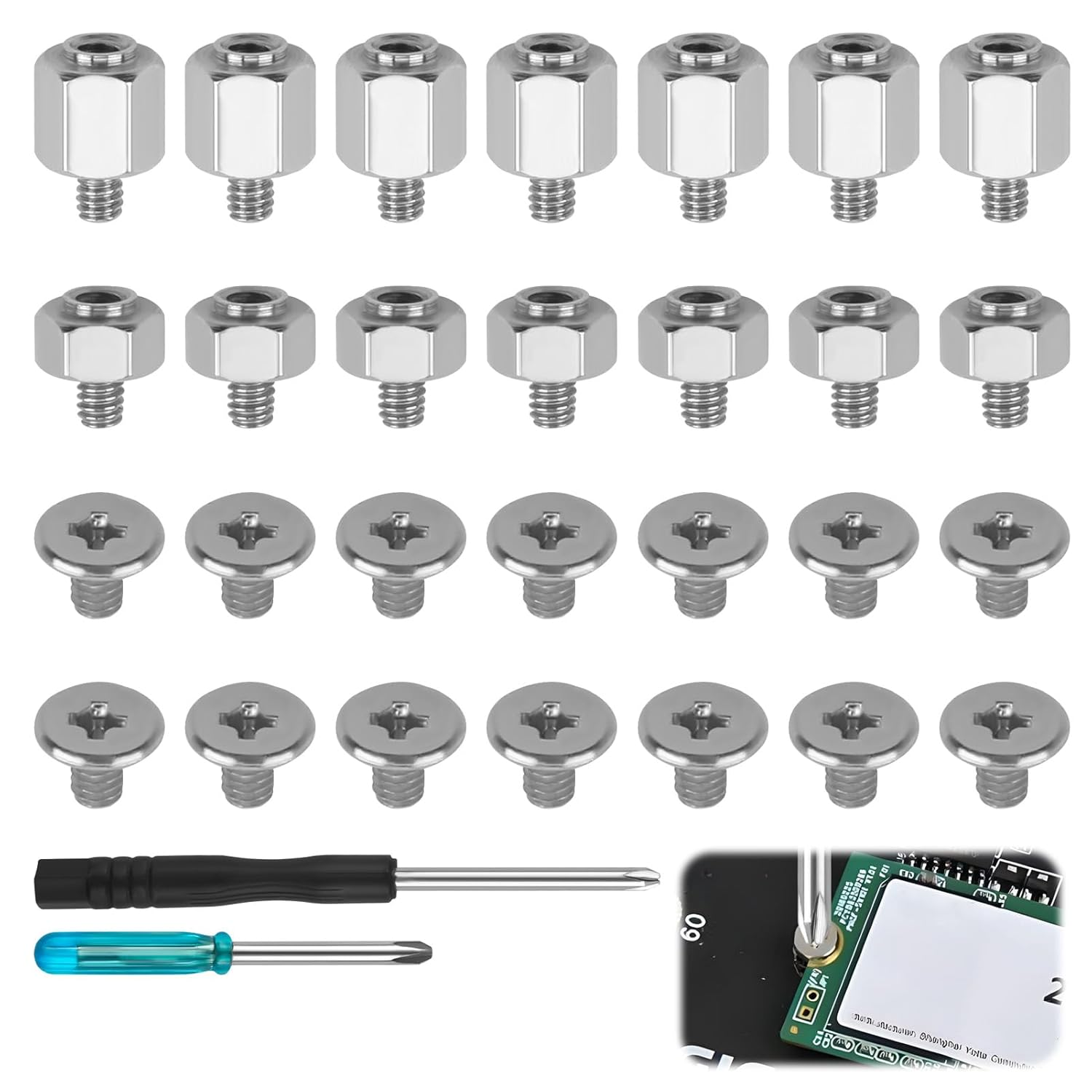 M2 SSD Nvme Computer Screw Fixing Kit 7 Sets of M2X2.5+2.5 & M2X4.5+2.5 with 2 Precision Screwdrivers Perfectly Compatible with All PC Devices & Small Machinery High Hardness Fasteners image number 3
