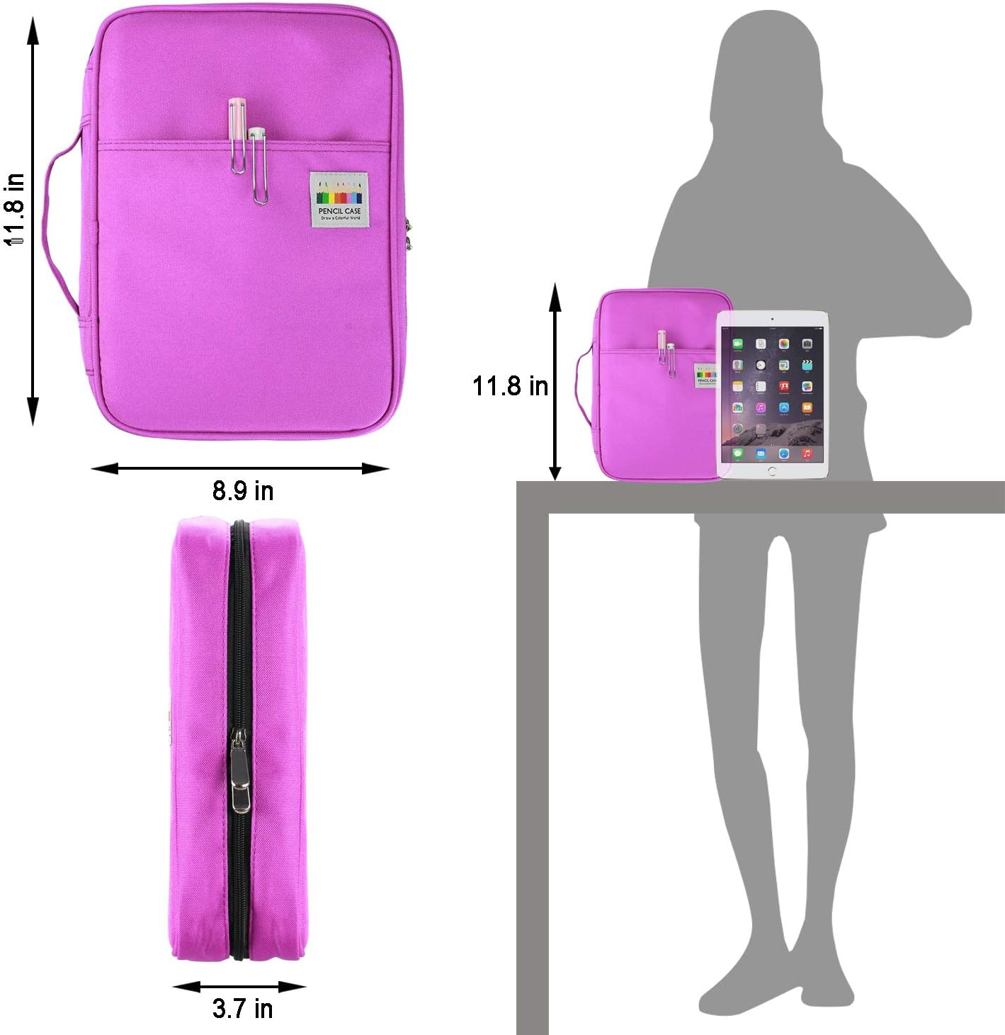 YOUSHARES Colored Pencil Case 220 Slots Pen Case Organizer with Handy Wrap & Zipper, Multilayer Holder for Prismacolor Colored Pencils & Gel Pen (Purple)