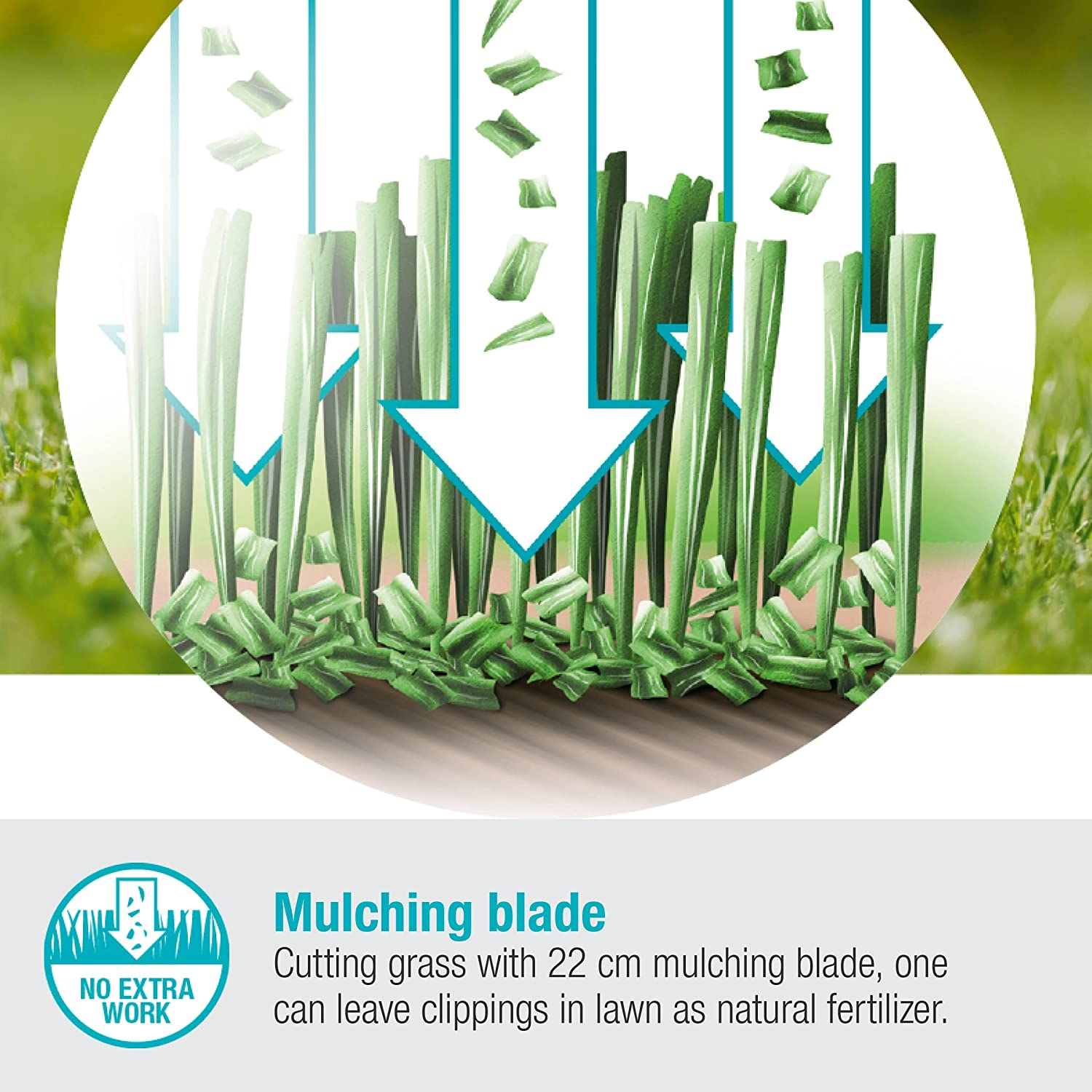 Gardena Battery Lawnmower Handymower 22/18V P4A Skin - Tool Only, Black/Turquoise/Orange (14620-56) image number 4