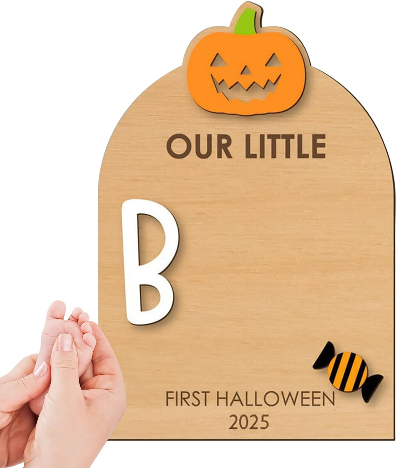 Foot Print Kit for Baby - Wooden Baby'S Halloween Footprint Art,Keepsake Ornament with Print Pad for Nursery Christmas Family Birth Mom Kids Parents Father image number 2