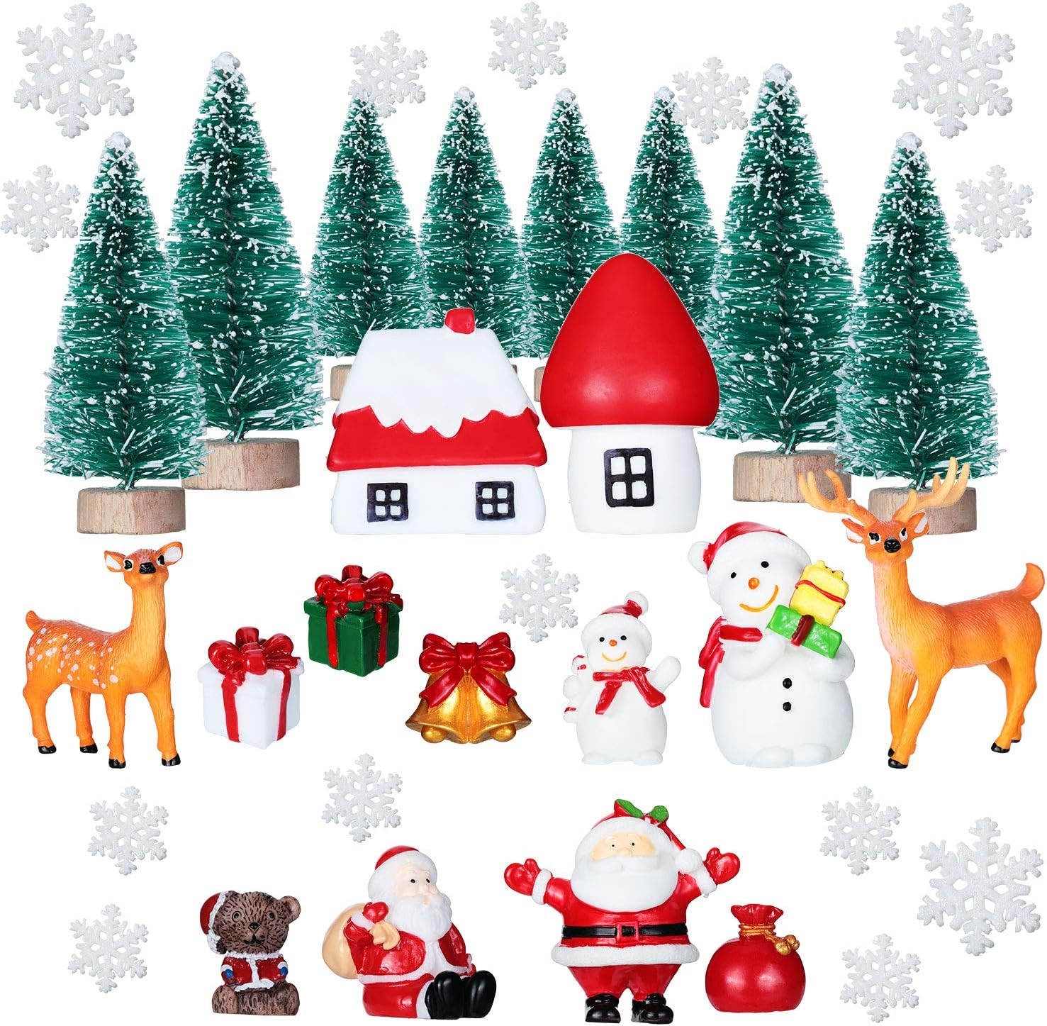 Sumind 41 Pieces Mini Assorted Pine Trees Christmas Miniature Ornaments Bottle Brush Trees with Snowmen, Reindeer, Miniature Ornaments for Christmas Party Decorations image number 2