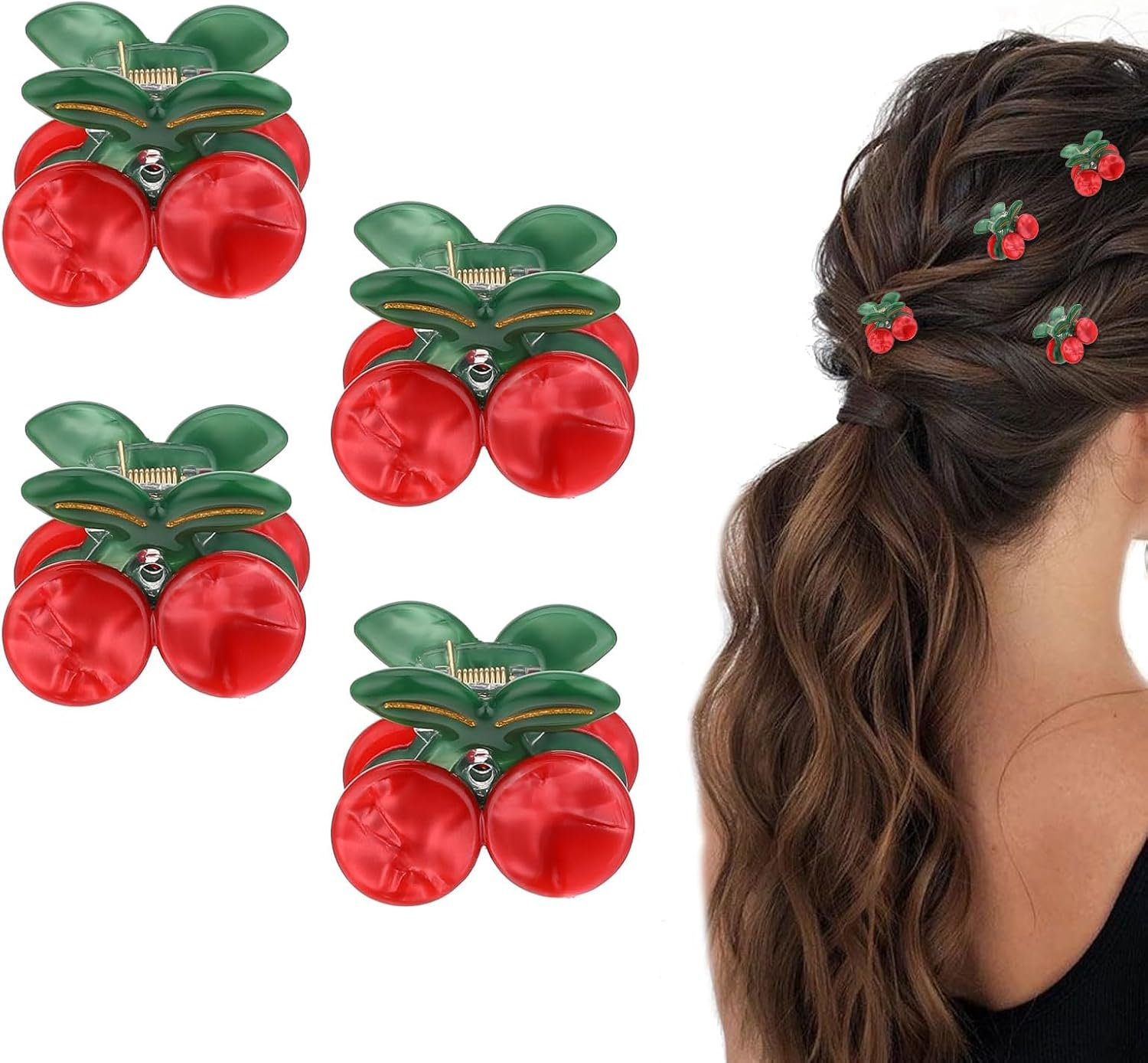 Yeomju Cute Cherry Hair Clips, Set of 4 Hair Clips, Mini Fruit Clip for Thick Hair, Hair Accessory for Women and Girls image number 3