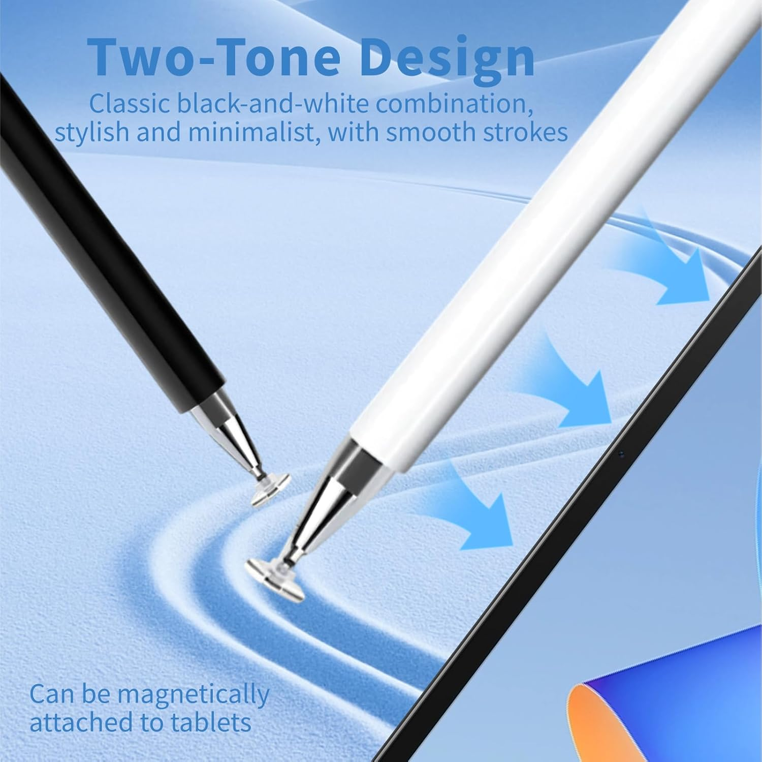 Stylus Pens for Touch Screens, 2 in 1 Magnetic Disc and Fiber Tip Compatible Stylus Pen for Ipad, Iphone, Android, Samsung Galaxy, Microsoft Tablets & All Capacitive Touch Devices (White/Black) image number 3