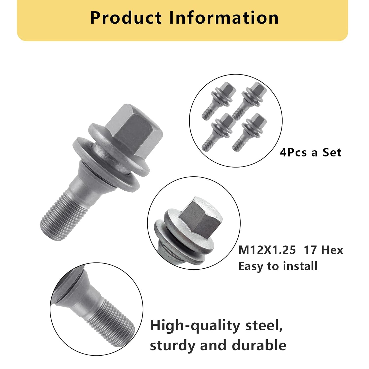 Wheel Bolts Nuts for Citroen C2 C3 C4 C5, Studs Trims Wheel Bolts for Peugeot 206 207 308 407 M12 X 1.25 image number 4