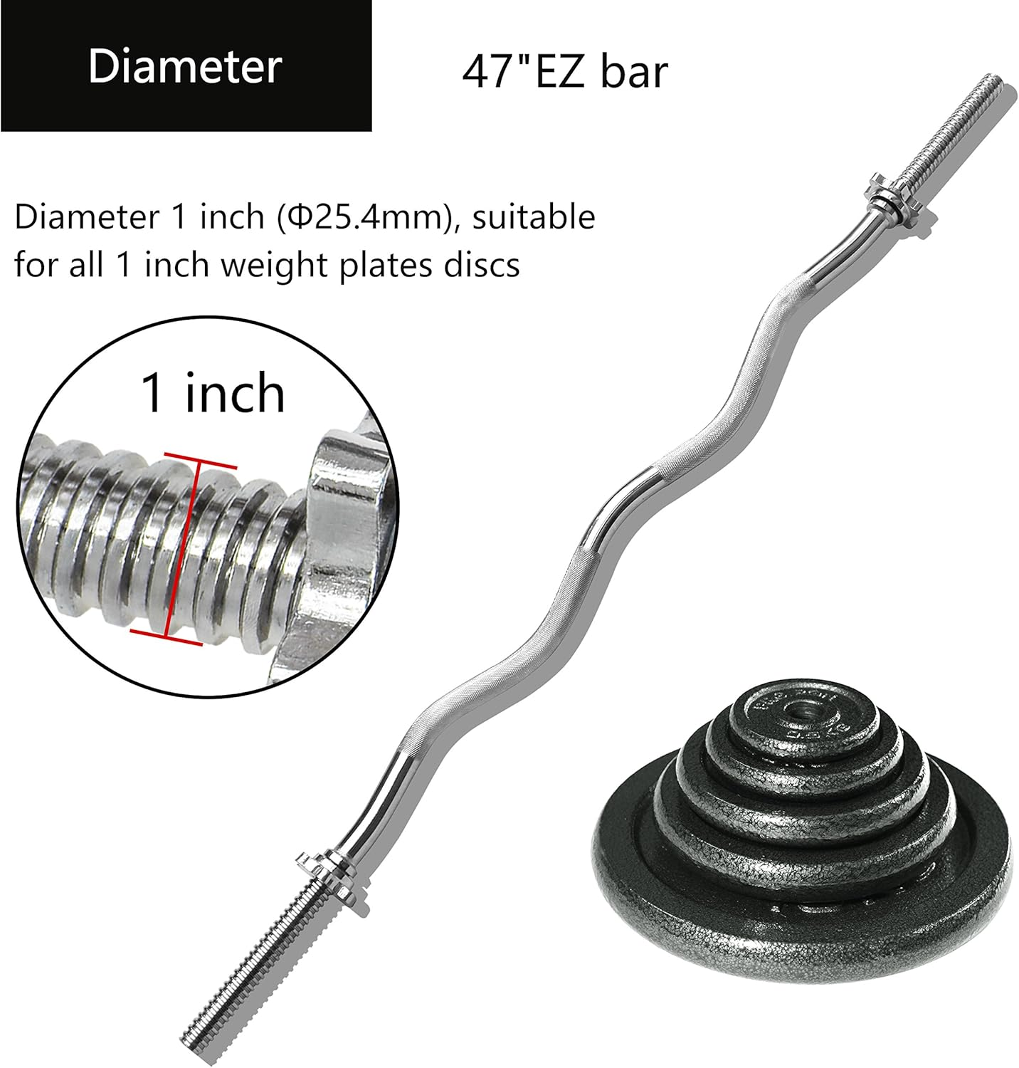 PROIRON Curl Bar Super EZ Bar 25.4Mm Dumbbell Bar 47 Inches Standard Bar with Spinlock Collars 1200Mm - A-Ez Bar image number 4