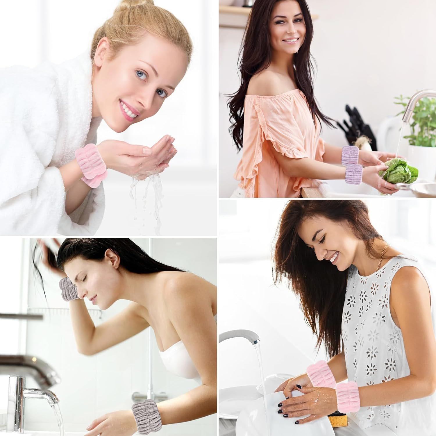 6Pcs Wrist Bands for Washing Face Wash Wristbands Wrist Towels Arm Bands for Skincare Makeup Wrist Cuffs Spa Wrist Scrunchies image number 6