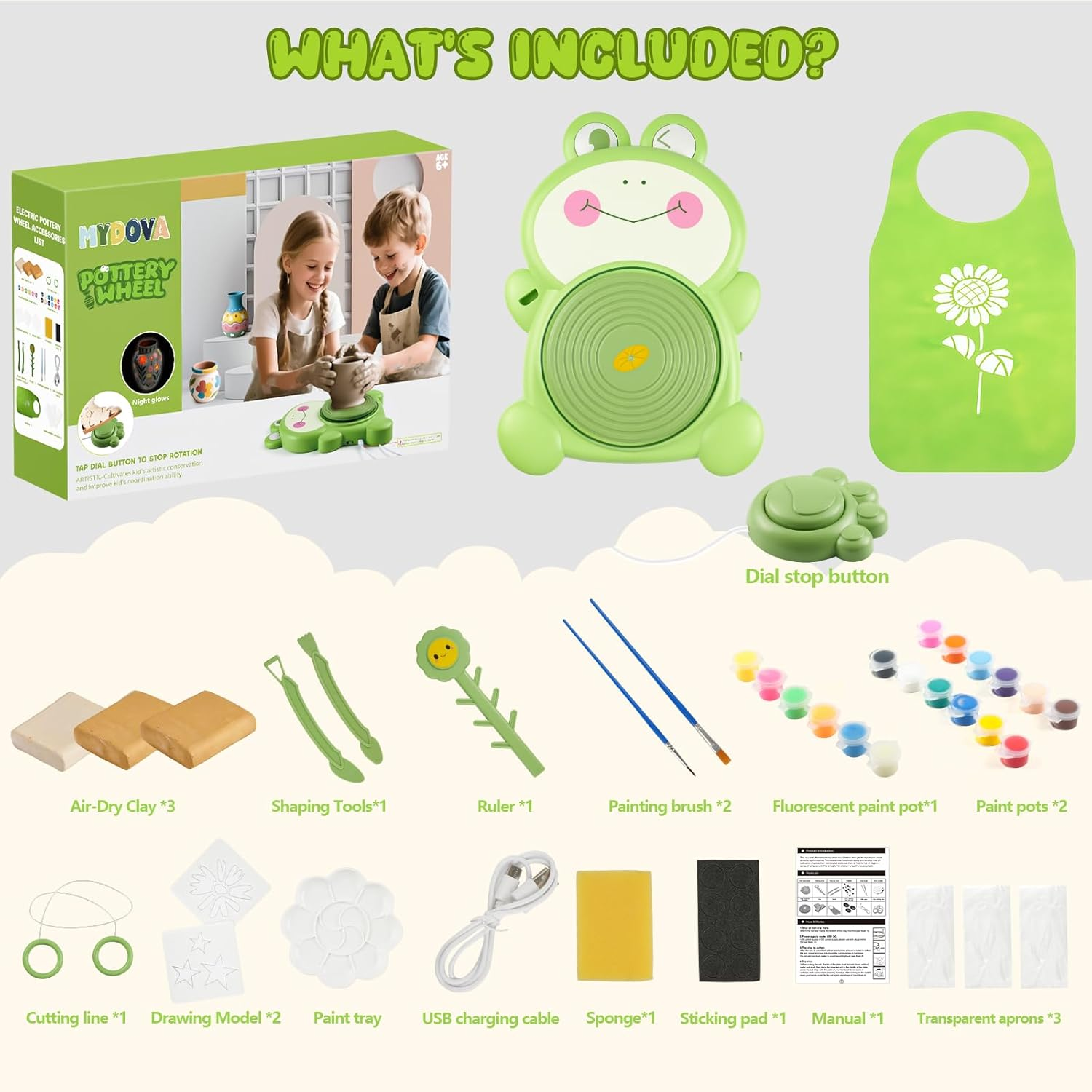 Pottery Wheel for Kids- Complete Pottery Arts and Crafts for Kids Ages 8-12, Pottery Studio Kit with Air-Dry Clay*3, Fluorescent Water Painting, Christmas Birthday Gifts Toys for Boy Girls Age 6 7 8 + image number 3