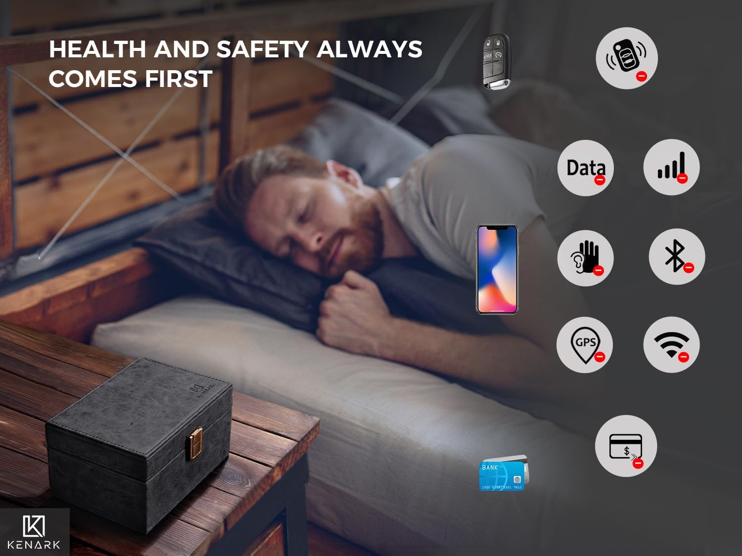 KENARK KK6M-BK Faraday Key Fob Protector Box, RFID Signal Blocking Shielding Box for Car Keys, Anti-Theft Vintage Faraday Cage with High-Grade Protein Leather, Black - Size: M - Black  Blue image number 3