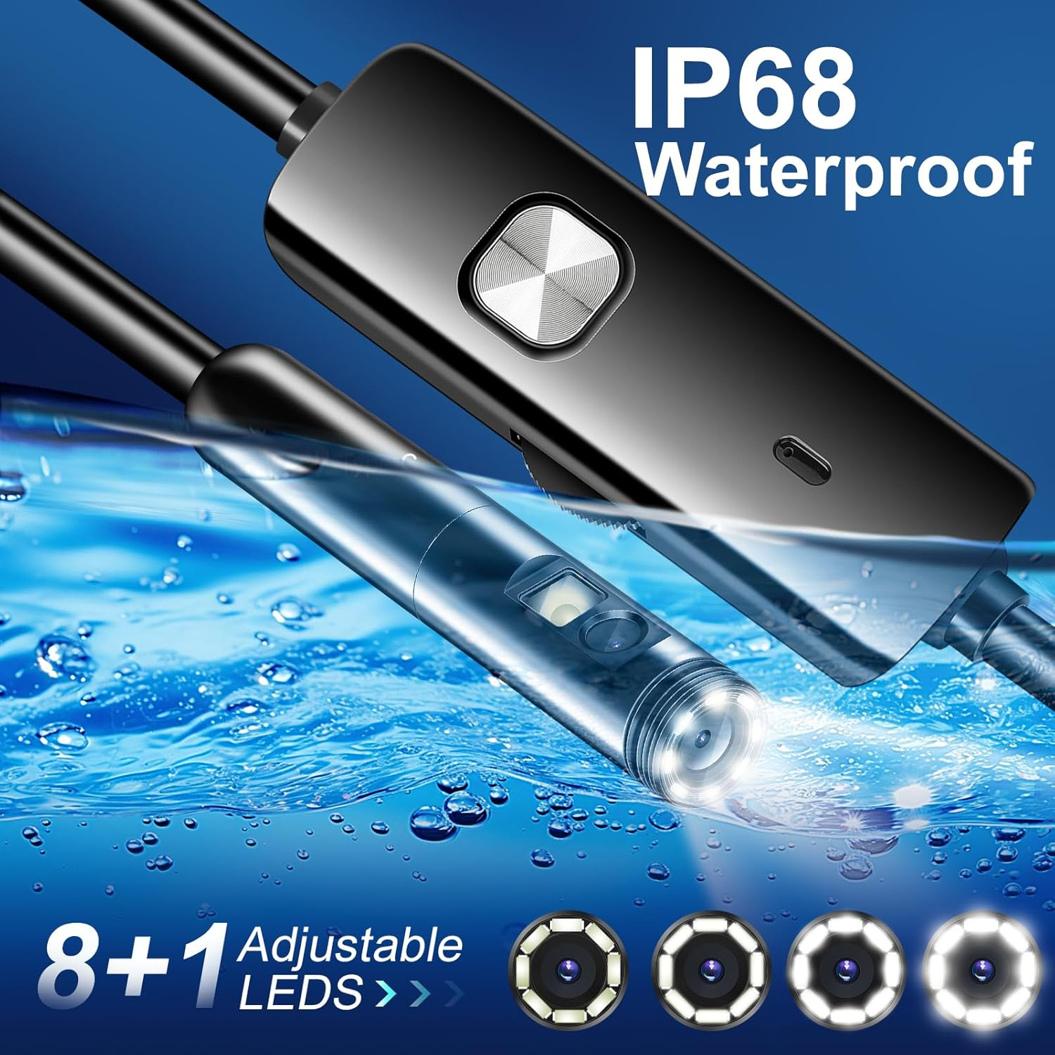 [Dual Lens] Endoscope Inspection Camera by AURTEC, Dual HD Lens, IP68 Waterproof, 11.5FT/3.5M Semi-Rigid Cable, Borescope Camera with LED Lights, Compatible with Android and Ios Devices image number 2