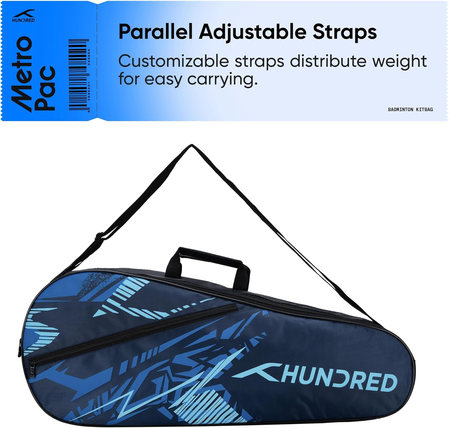 HUNDRED Metro Pack Badminton Kit-Bag (Navy, Large) | Unisex | Material: Polyester | 3 Spacious Compartments | Double Zipper Closure - Navy image number 5