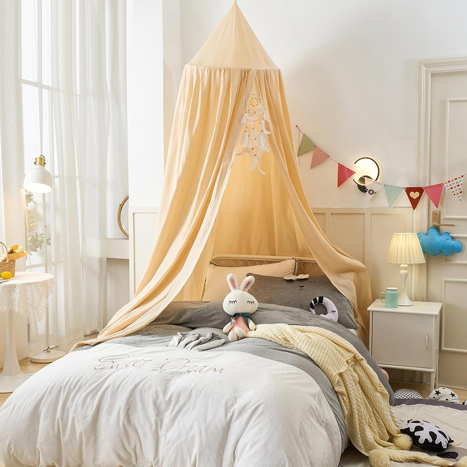 Princess Decor Canopy for Kids Bed, Soft and Durable Bed Canopy for Girls Room Tent Canopy Dreamy Mosquito Net Bedding, Children Reading Canopies Indoor(Khaki) image number 5