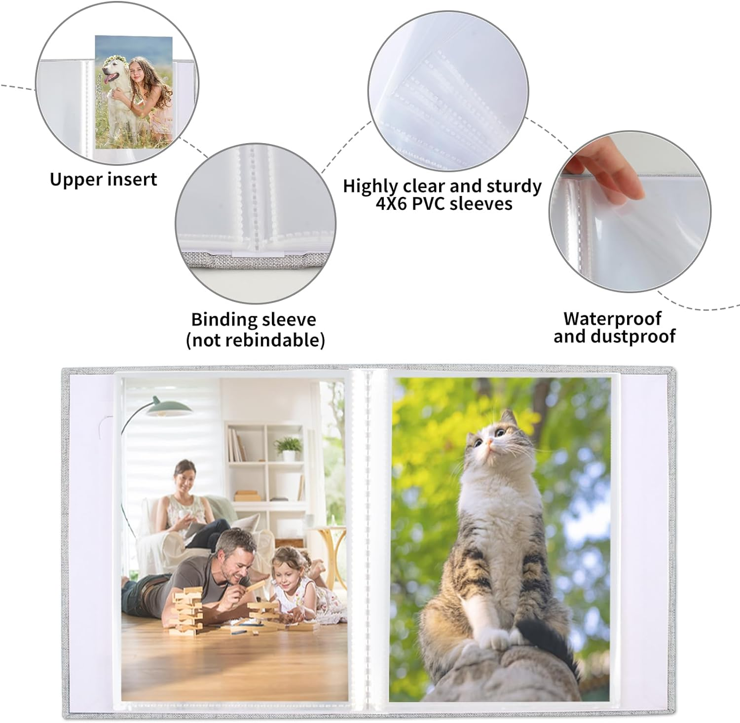 Vivinin 2 Pack Photo Album 4X6, Linen Cover Photo Album, Small Photo Album Book for 36 Pockets Hold 72 Pictures, Picture Book for Photos Family Anniversaries Baby Vacations（Gray) - Black image number 7