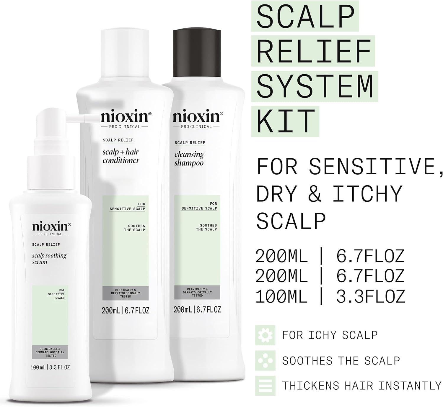 Nioxin Scalp Relief System - Hair Products for Sensitive, Itchy Scalp - Includes Shampoo, Conditioner and Serum (Packaging May Vary) image number 1