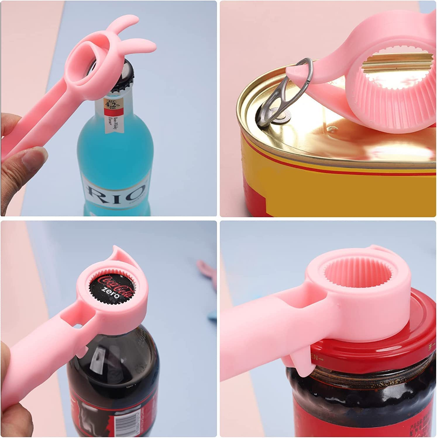 2Pcs 4 in 1 Jar Can Beer Bottle Opener - Multifunction Cute Bear Opener for Bottles and Cans image number 1