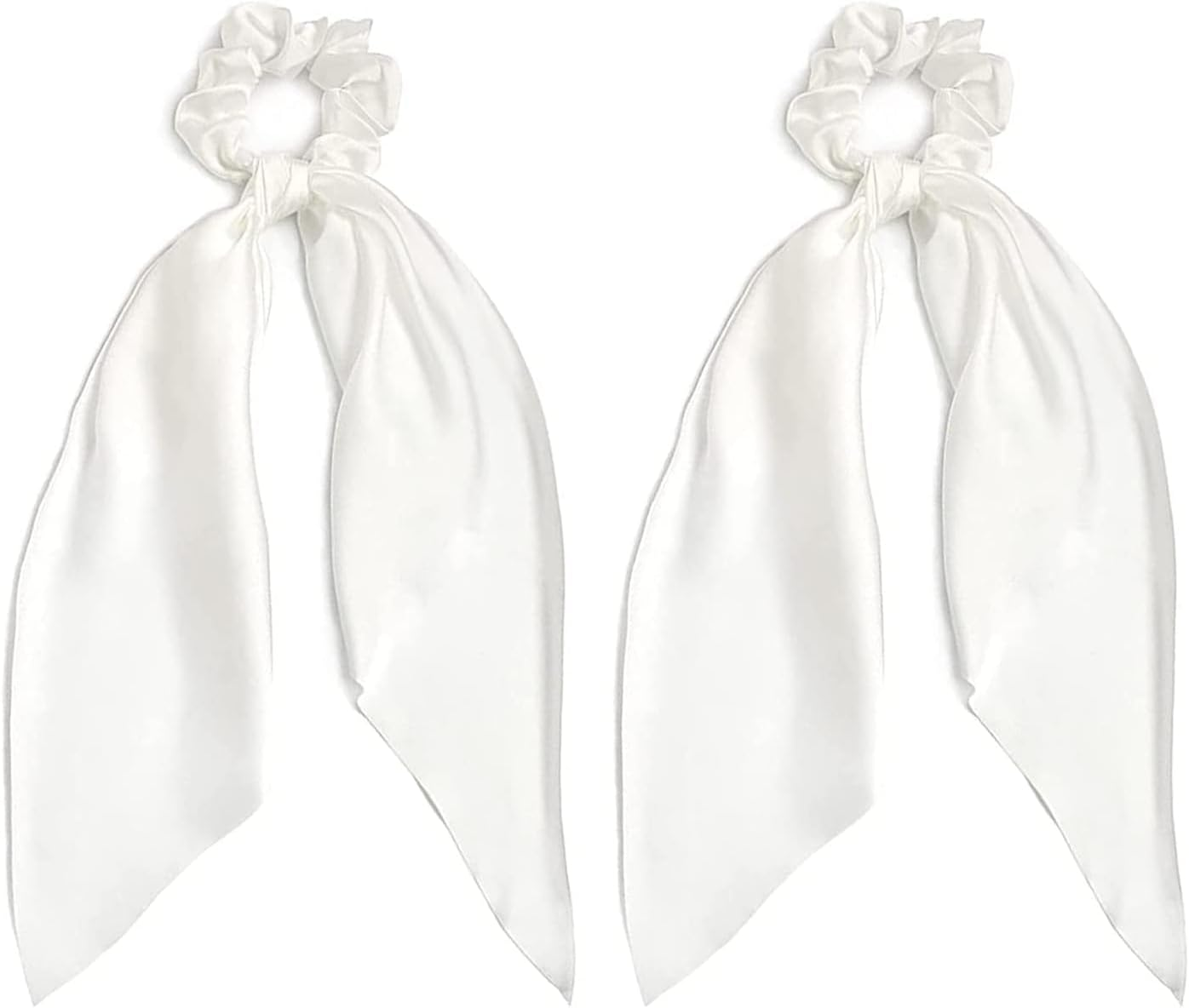 2 PCS Hair Scrunchies Scarf Hair Ribbon Satin Silk Elastic Hair Tie Bow Bands Ponytail Holder Accessories for Women Girls (White, One Size)
