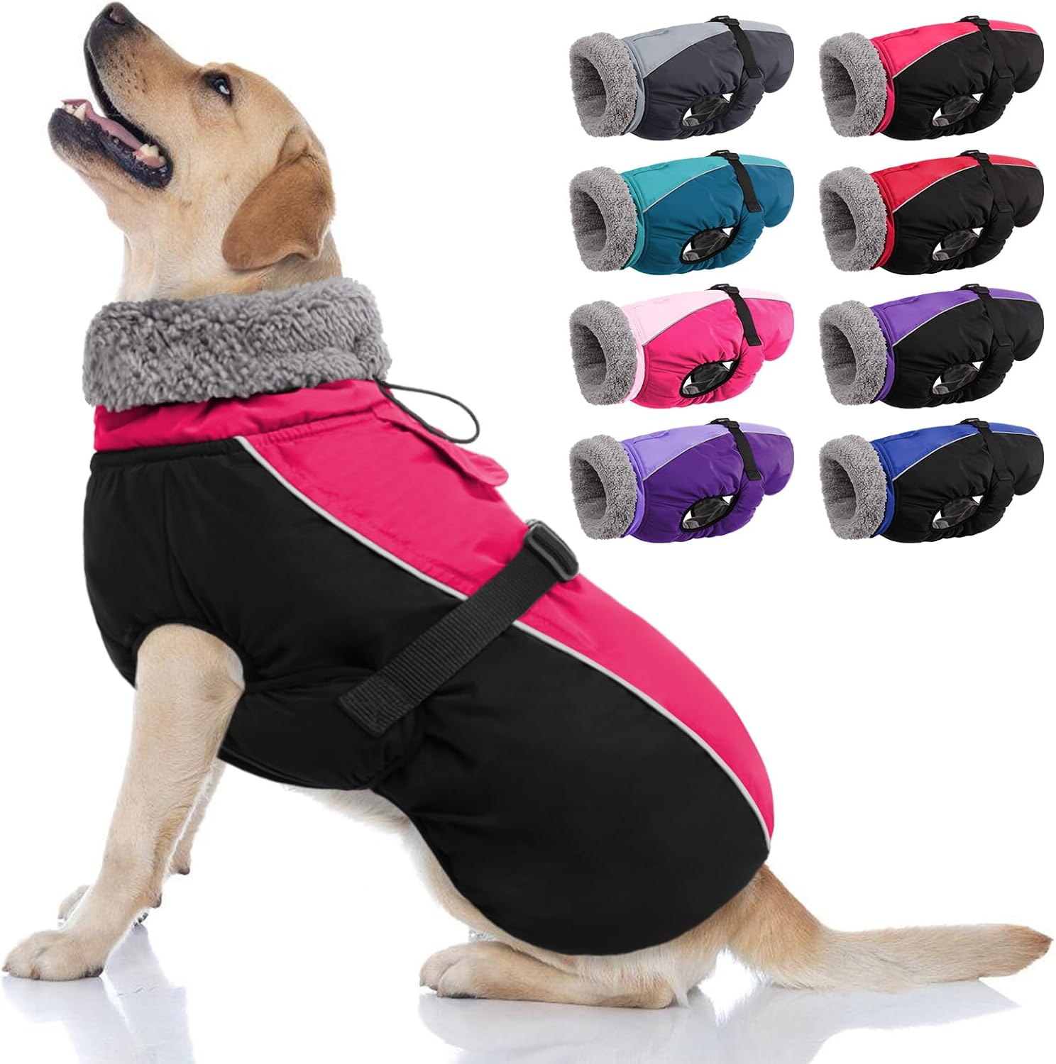 AOFITEE Warm Dog Coat, Turtleneck Lined Dog Winter Coat with Lead Hole Adjustable Dog Jacket, Waterproof Dog Snow Jacket for Cold Weather Dog Coats for Small Medium Large Dogs image number 4