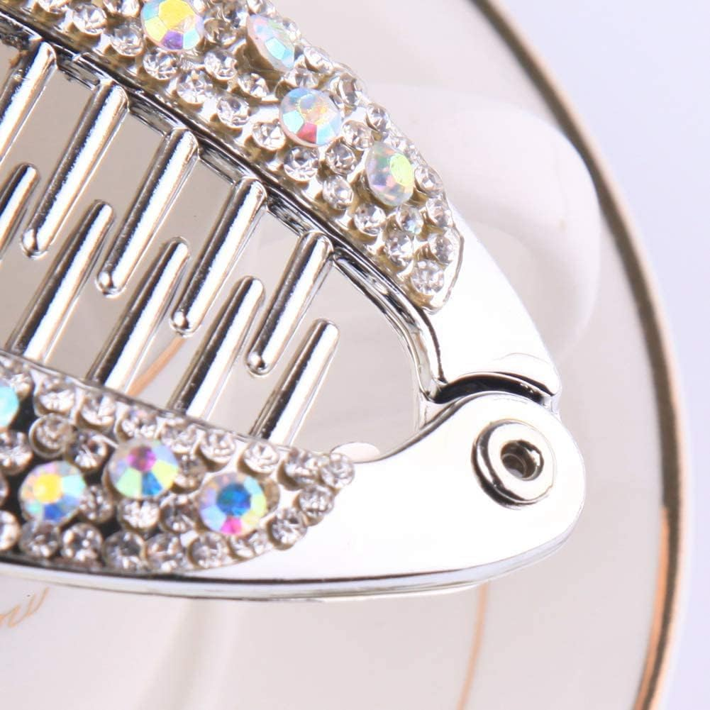 Silver Stylish Hair Pin Hair Clip, Women Girl Banana Fish Shape Hairpin Rhinestone Hair Clip Grip Barrette Headwear Beauty Hair Accessories image number 3