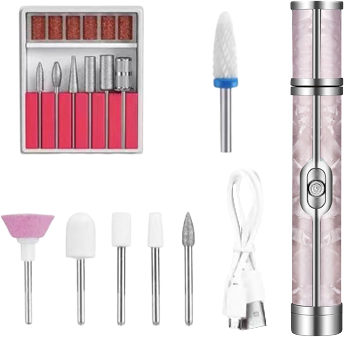 Acunny Nail Drill Kit Nail Drill Electric Nail Drill 20000Rpm Nail File Machine Professional Rechargeable Manicure Accessories USB Pedicure Tool for Nail Art