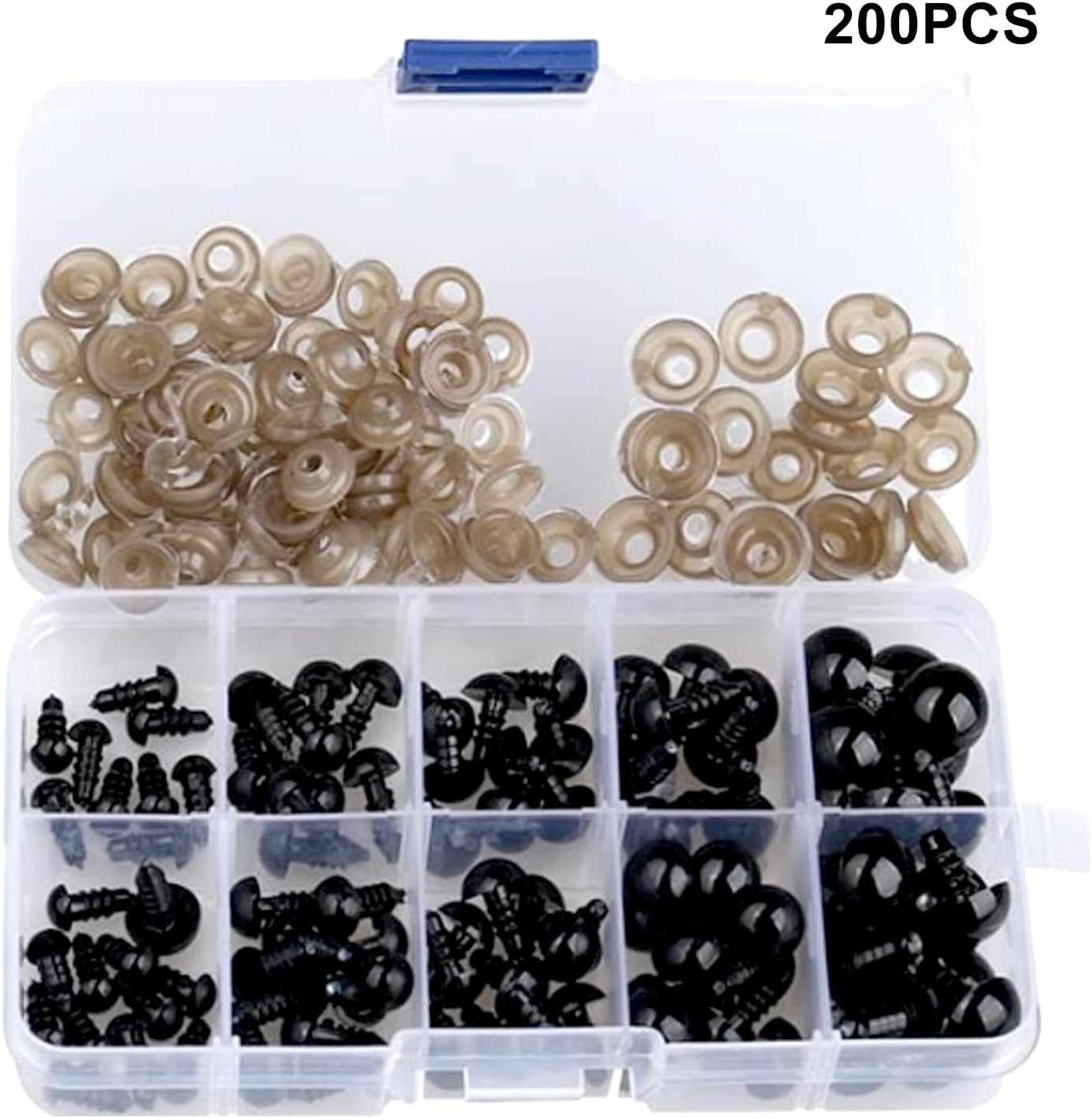 200PCS Plastic Safety Eyes with Washers, 12Mm Black Solid Doll Eyes for Teddy Bear, Amigurumi, Puppet Making, Stuffed Animals and Crafts, Child-Safe with Locking Backs image number 3