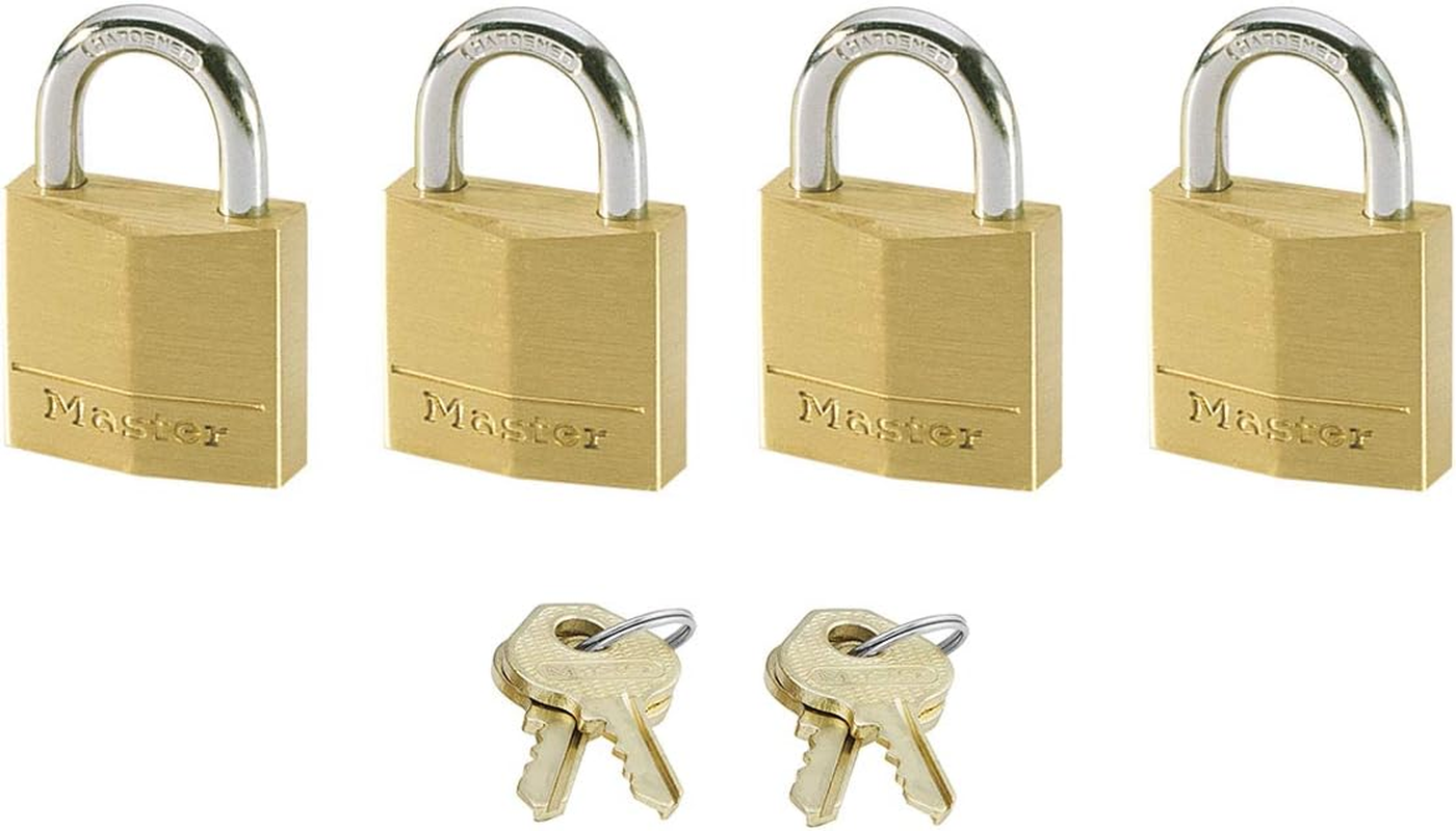 MASTER LOCK Small Padlocks [Key] [Keyed Alike] [Family Pack of 4] 9120EURQNOP - Best Used for Backpacks, Luggage, Computer Bags, Locker, Gym and More, Silver