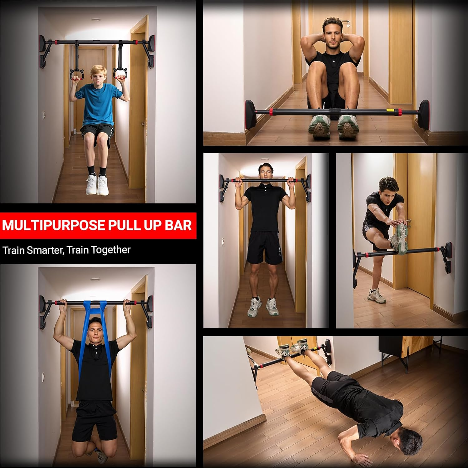 Happy Jump Pull up Bar for Doorway with Gymnastic Rings & Resistance Band image number 3