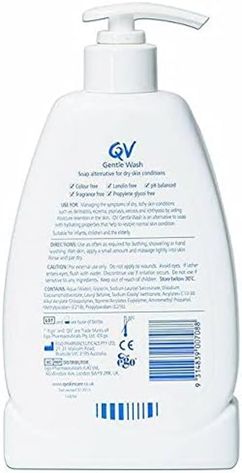 QV Wash Soap-Free Cleanser for Sensitive, Dry, and Eczema-Prone Skin - Dermatologically Tested - 1L