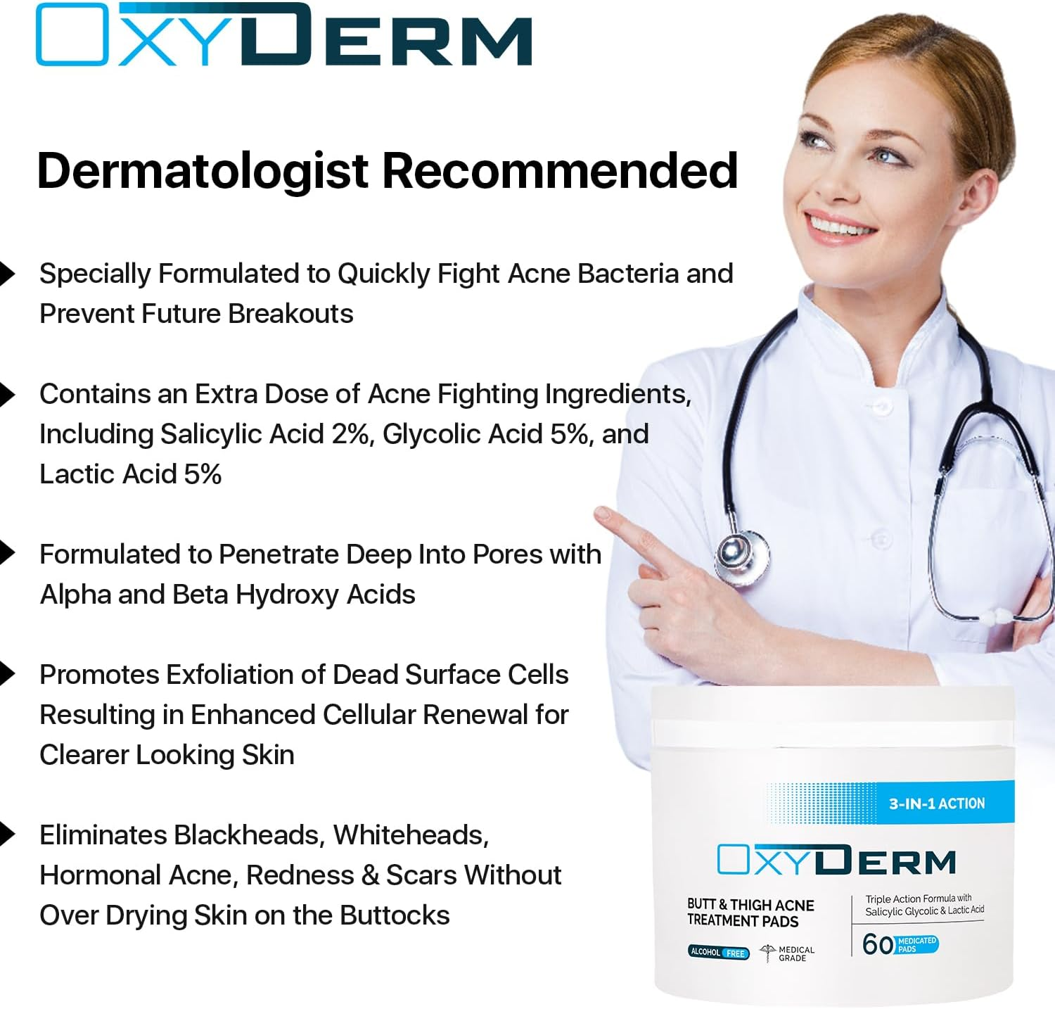 Butt & Thigh Acne Treatment Peel Pads- Exfoliating Treatment Pads to Eliminate Acne Causing Bacteria. Removes Pimples, Blemishes & Ingrown Hairs for the Buttocks & Thigh Area for Both Men & Women.