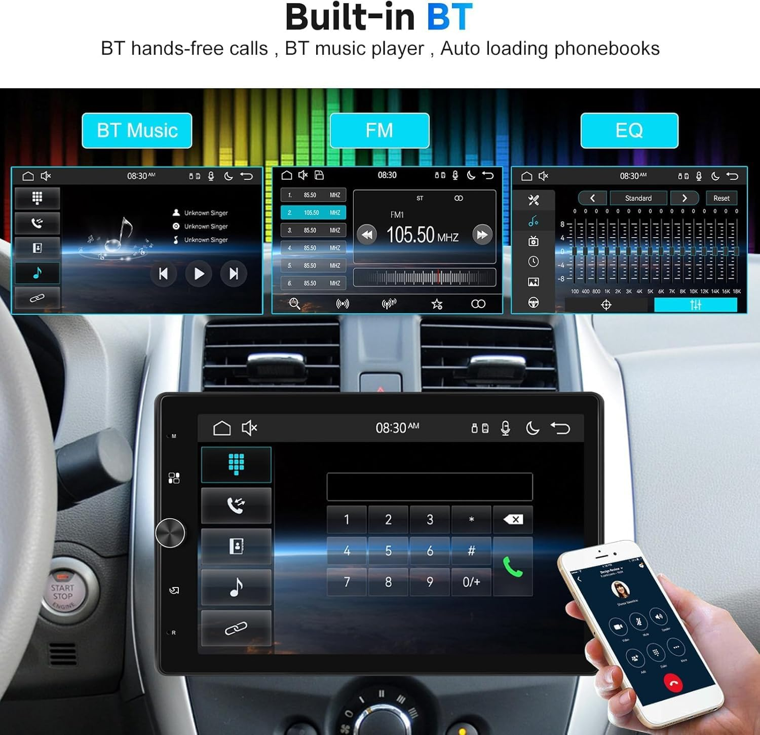 10.4 Inch Single Din Radio Car Stereo with Wireless Carplay Android Auto,Rotatable Touch Screen Head Unit with Bluetooth/16-Band EQ Audio/Mirror Link/Swc/Fm/Usb/Tf Backup Camera image number 1