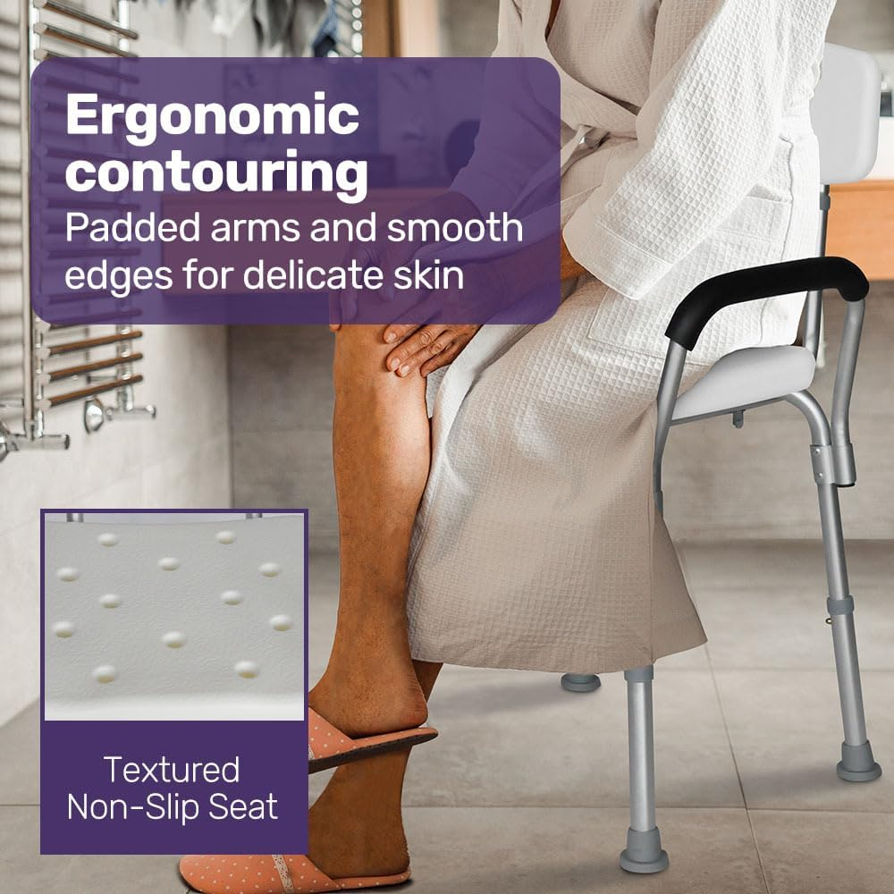 Equipmed Shower Chair Bath Seat 120Kg Capacity, with Arms, Adjustable Height, for Elderly, White image number 2