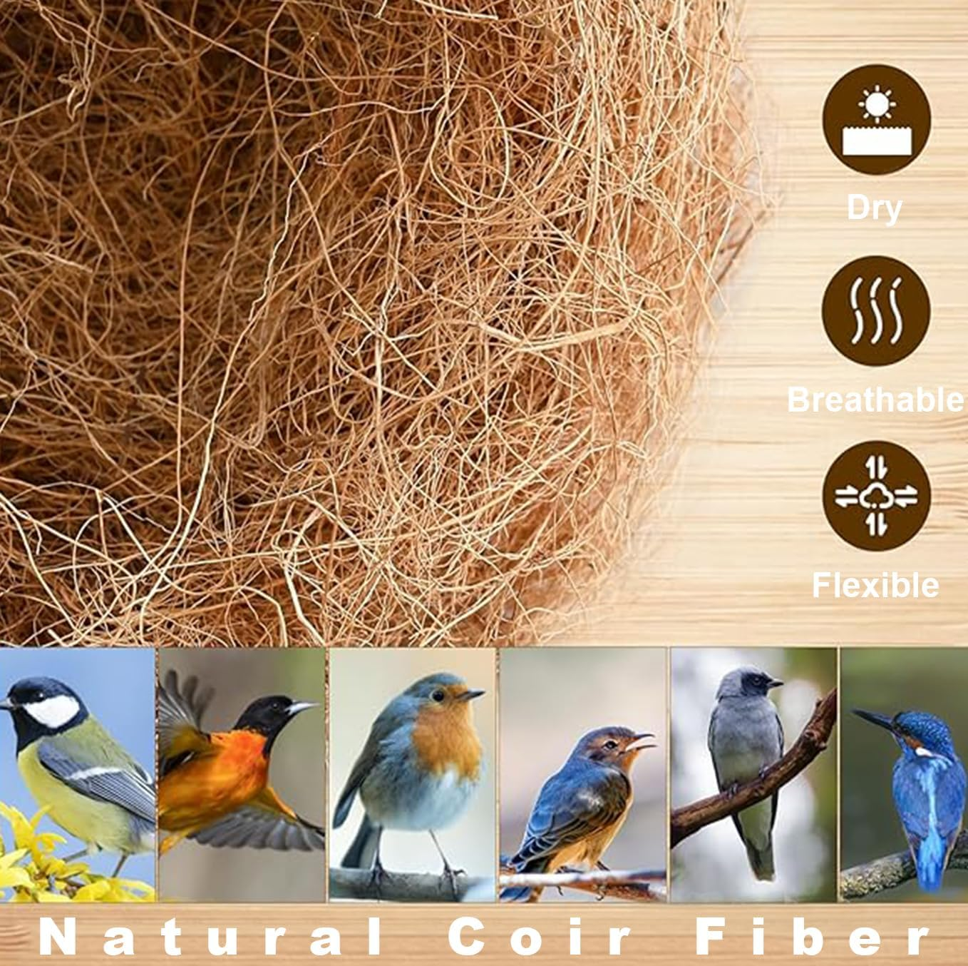 100G Nest Breeding Mat,Bird Nesting Material,Nest Coconut Fiber,For Bird Pet Nesting Supply Palm Brown Silk,Bedding Substrate for Laying Eggs,Small Animal Bedding Nesting Protect image number 3