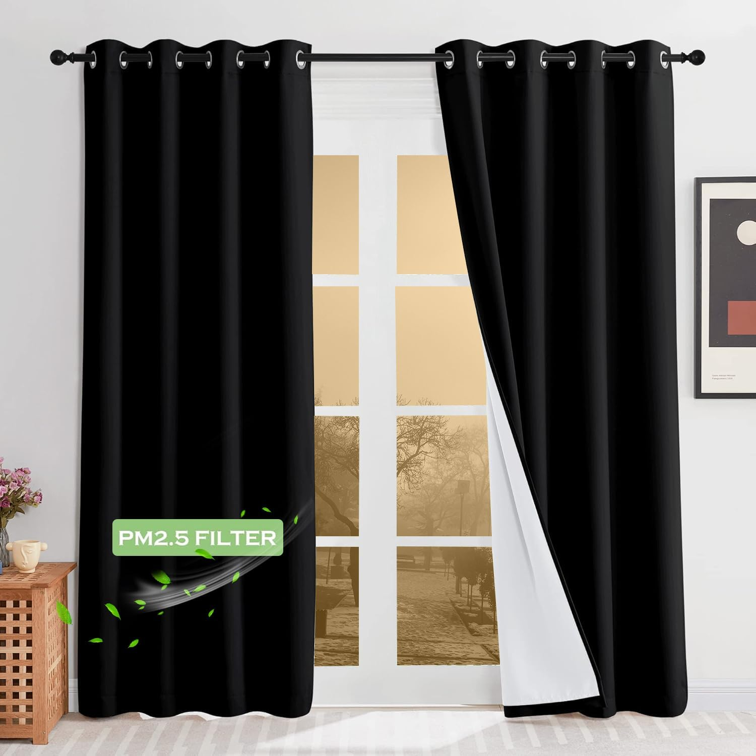 KGORGE anti Dust Soundproof 100% Blackout Curtains 4 Layers Heavy Duty Energy Efficiency Window Curtains for Living Room Baby Bedroom Home Office Studio, Wide 52 X Long 95 Inches, Black, 2 Panels image number 6