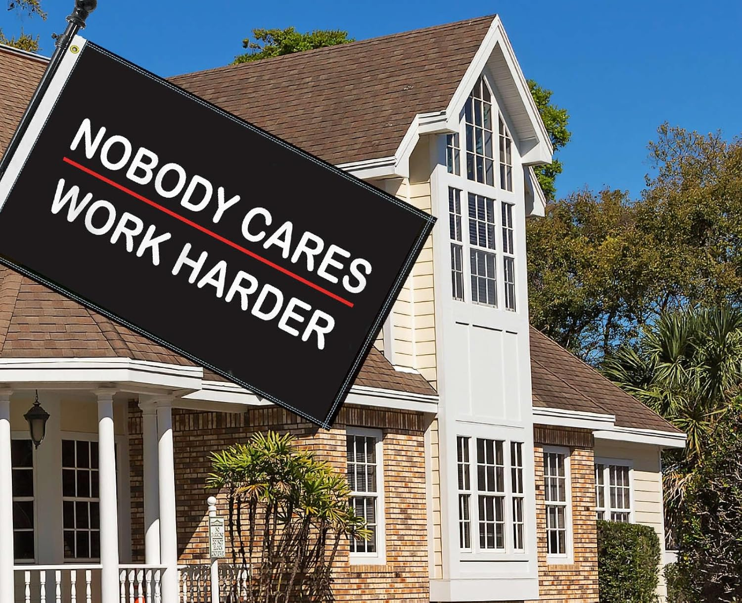 3&times;5 FT Nobody Cares Work Harder Motivational Inspirational Flag, Large 90&times;150 CM 100D Black Discipline Motivational Indoor Banner,Doube Side Printing Decor for Home Gym Room College