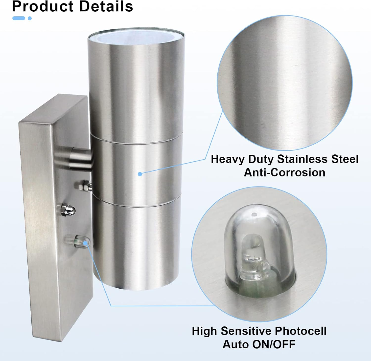 Allesgute Outdoor Wall Light Dusk Till Dawn Sensor up and down outside Lights Mains Powered 240V IP44 Stainless Steel Outdoor Wall Lamp for Porch, Incl. 2X 5W GU10 Bulbs Warm White