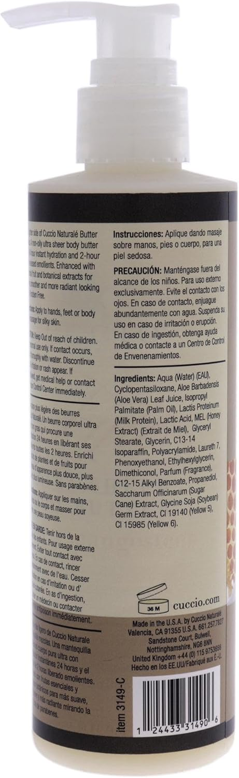 Cuccio Naturale Lyte Ultra-Sheer Body Butter - Replenishing Scented Moisturizing Cream - Deep Hydration to Repair Dry Skin - All Natural, Cruelty-Free Formula - Milk and Honey - 237 ML image number 4