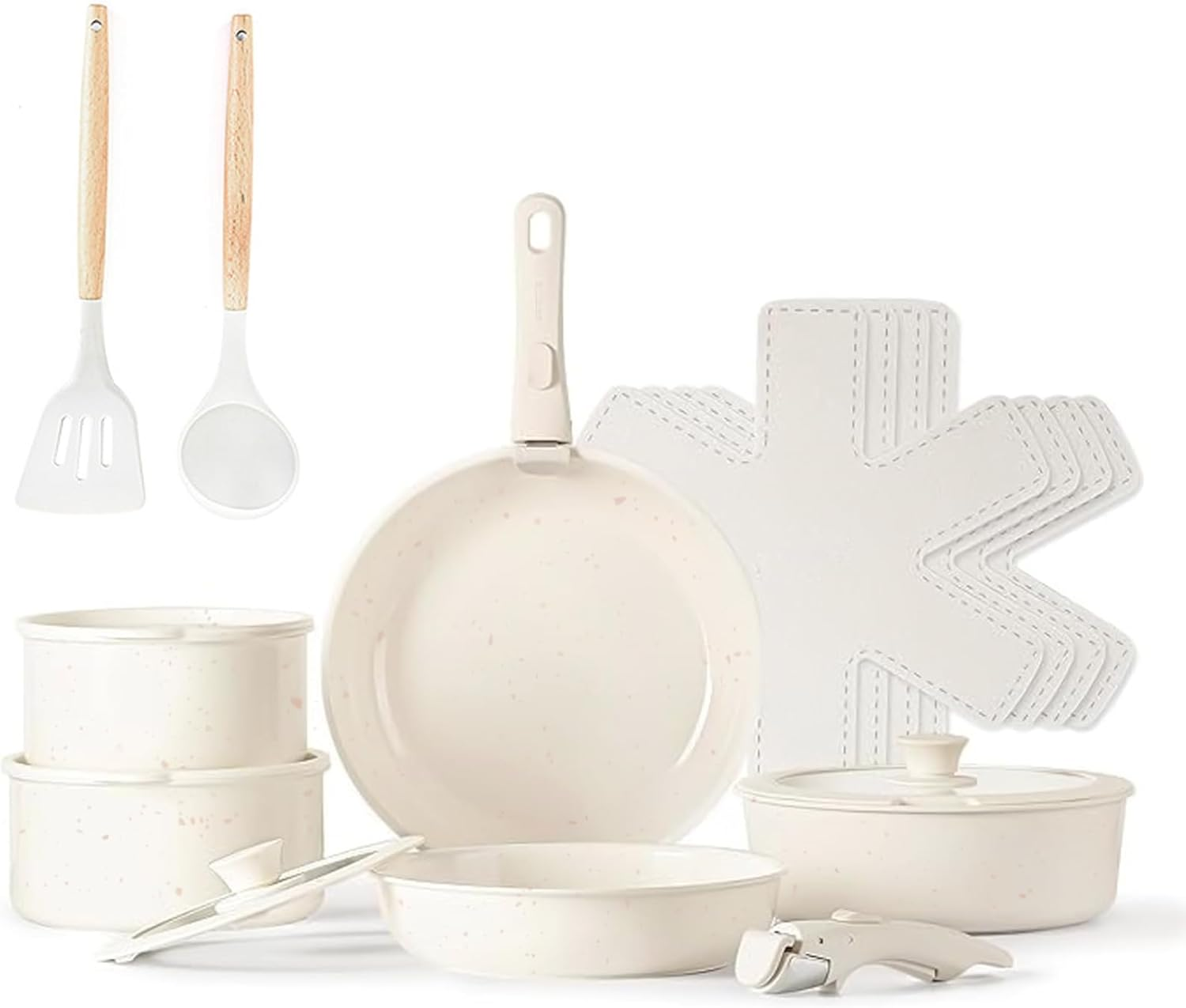 17 Piece Pots and Pans Set, Nonstick Kitchen Cookware Set, Ceramic Induction Detachable Handle Cookware, Non Stick Cookware Pan Set with Removable Handle for All Stove Tops, PFAS and PFOA Free image number 3