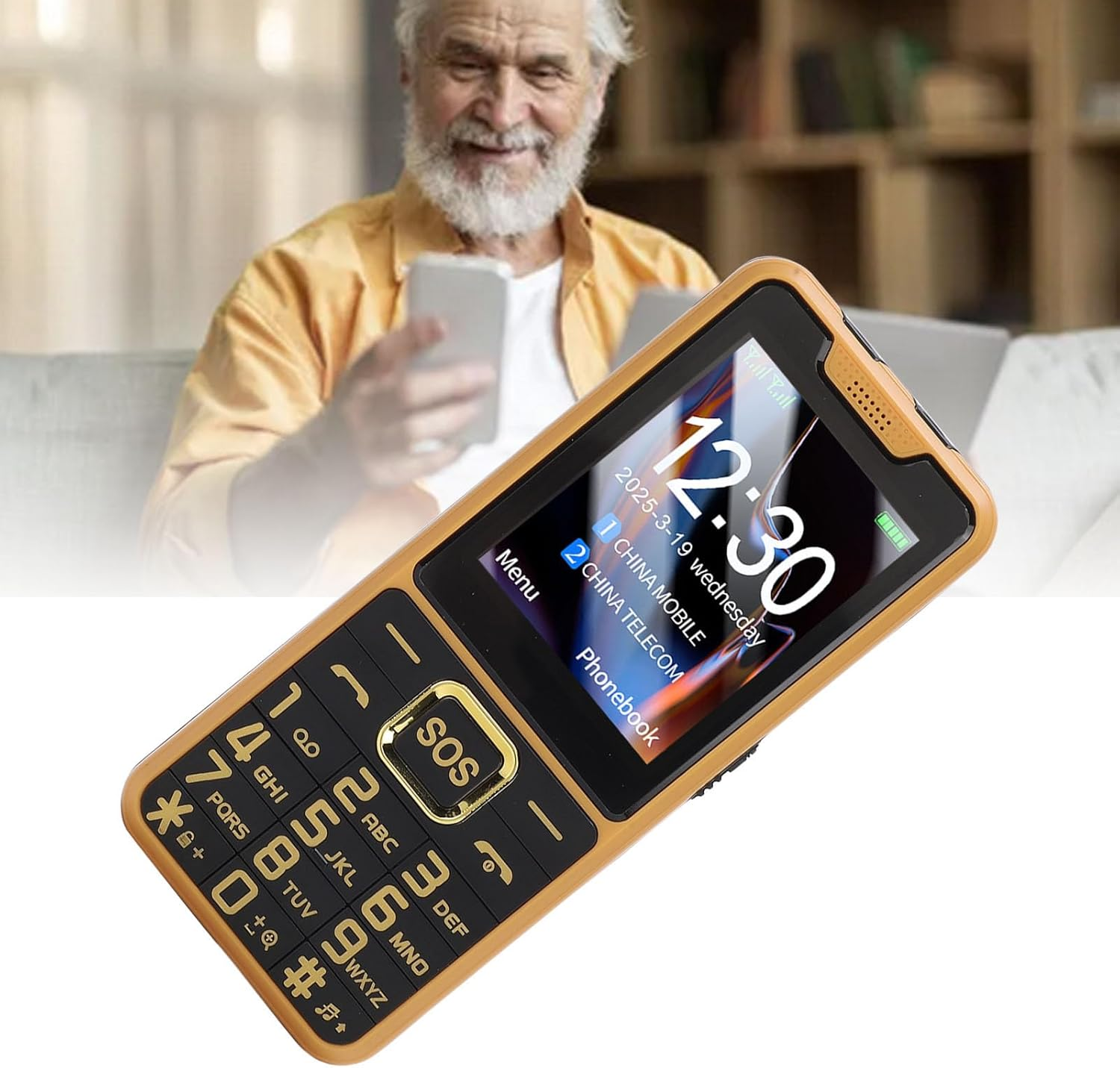 Generic 4G Cell Phone for Seniors, 2.6In HD Screen Dual SIM Mobile Phone for Elderly, Old Phone with 2500Mah Battery, Large Buttons, 0.13MP Camera, LED Flashlight & FM Radio (Gold) image number 4