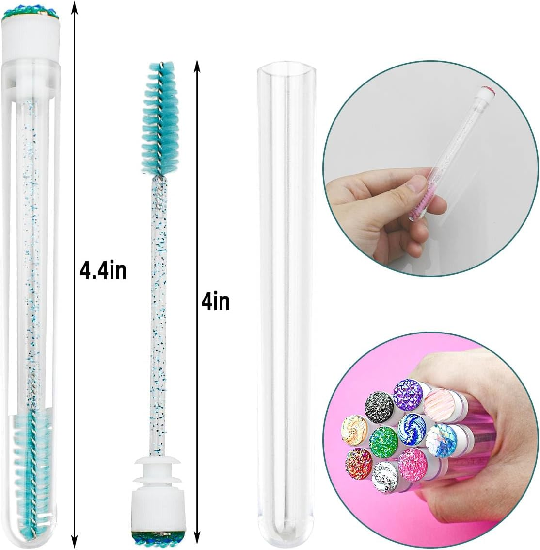 20-Piece Disposable Mascara Wand Set - Diamond Eyelash Brushes, Lash Wand Tubes, Spoolies with Empty Tube - Makeup Tool, Eyebrow Applicator Supplies (Mixed Color) image number 1